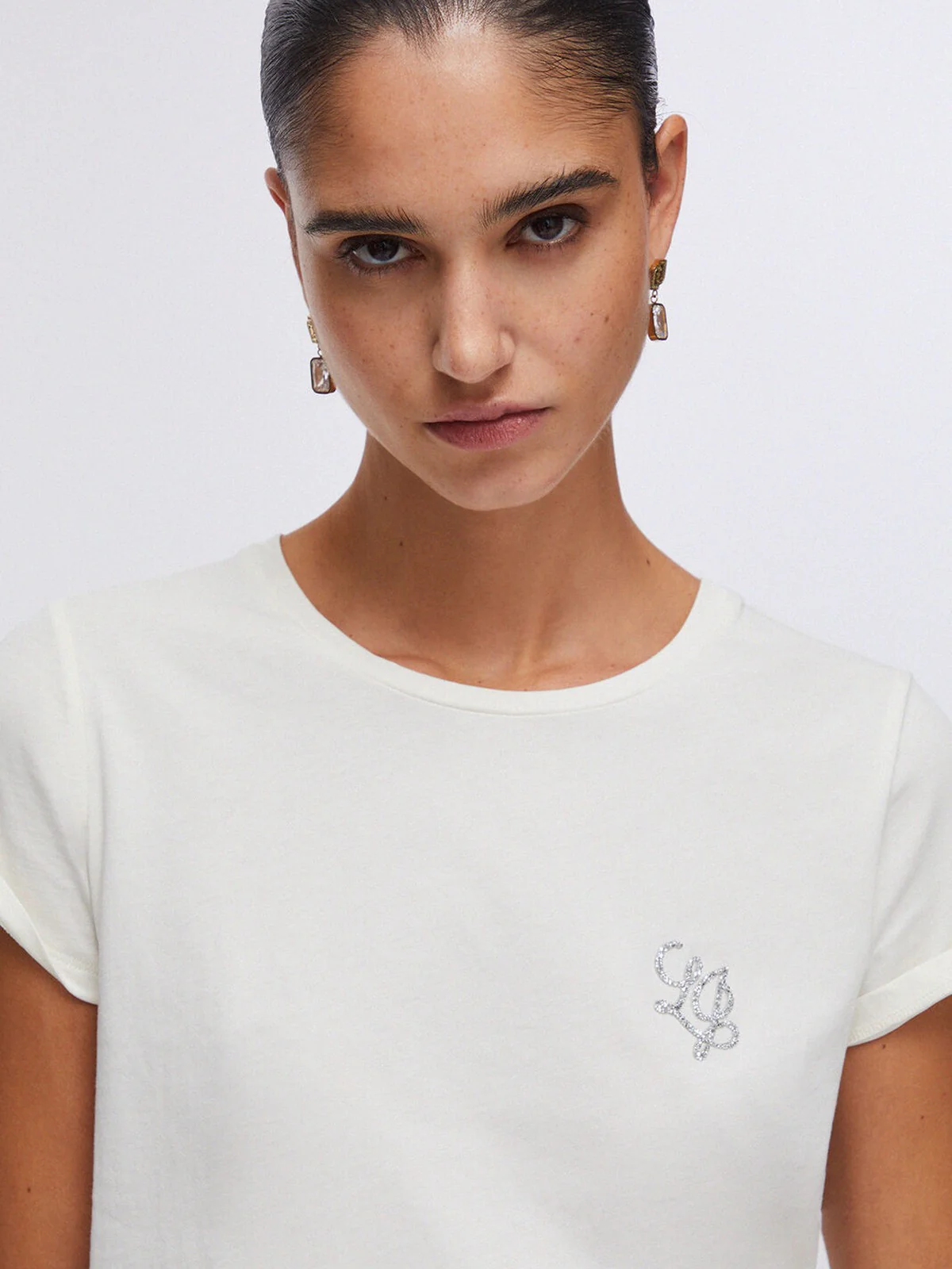 LIU JO SPORT T-shirt Donna  TA6056JS923 P9192 White milk/LJ strass - Image 2