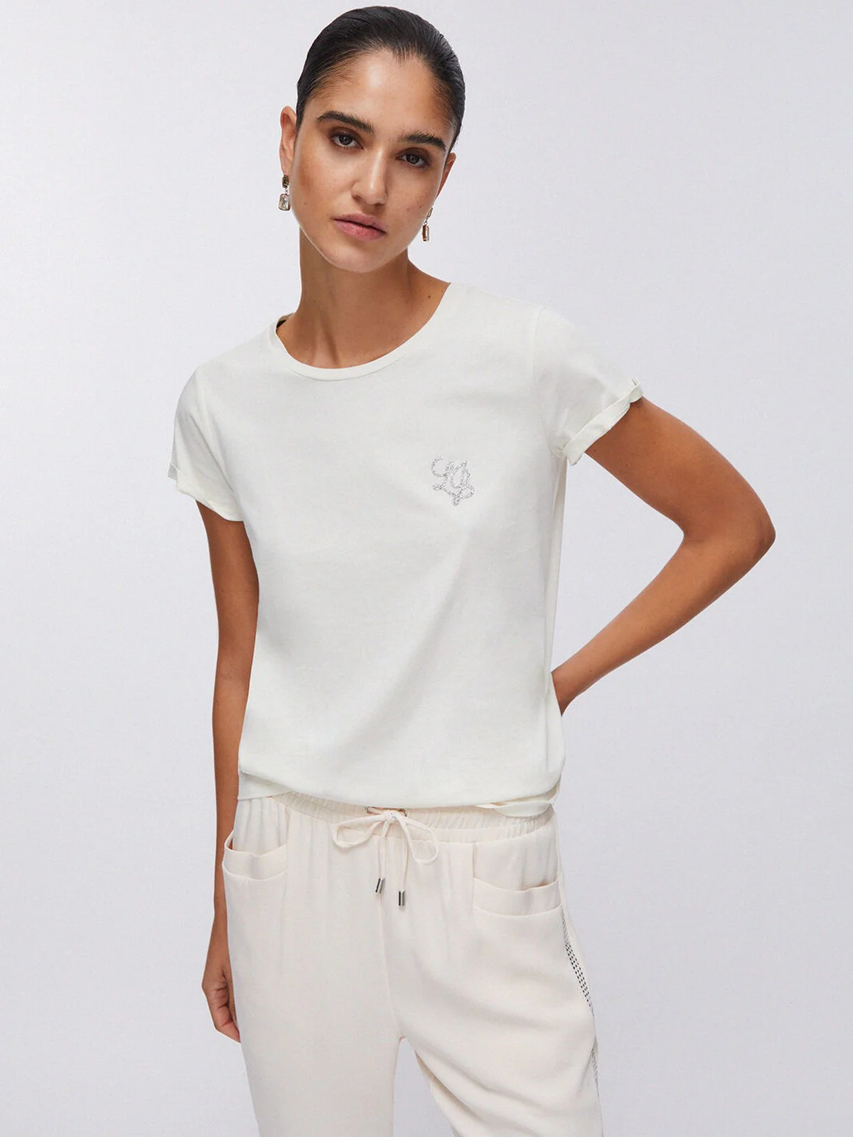 LIU JO SPORT T-shirt Donna  TA6056JS923 P9192 White milk/LJ strass - Image 4