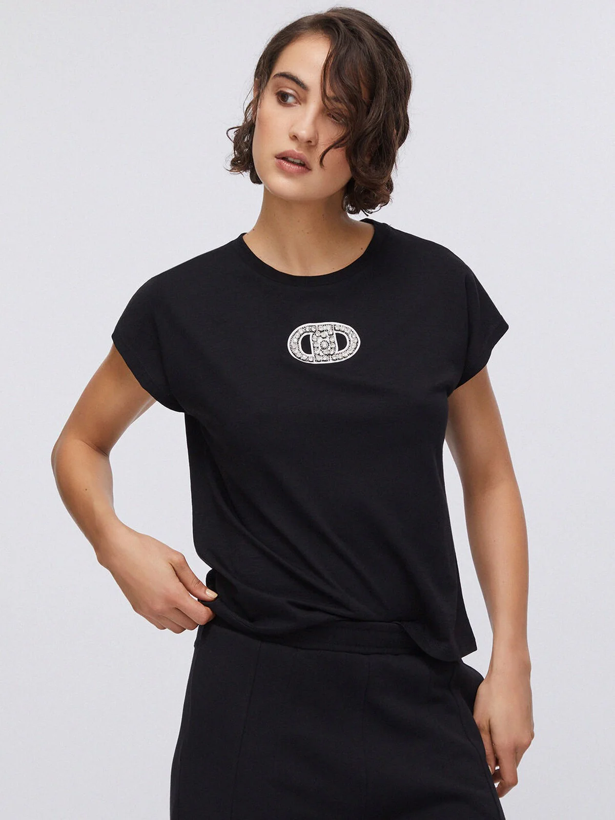LIU JO SPORT T-shirt Donna  TA6164JS870 P9298 Nero/logo strass - Image 4