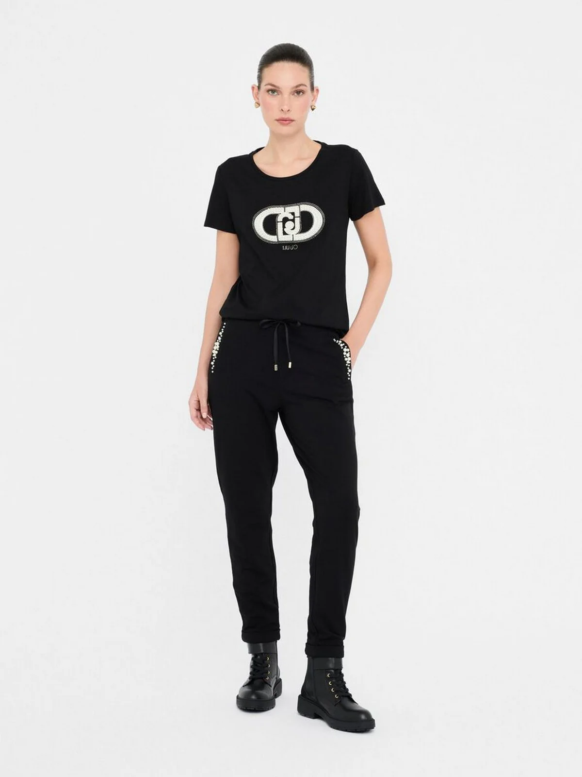 LIU JO SPORT T-shirt Donna TF5280JS923 N9785 Nero/monogram pearl - Image 2