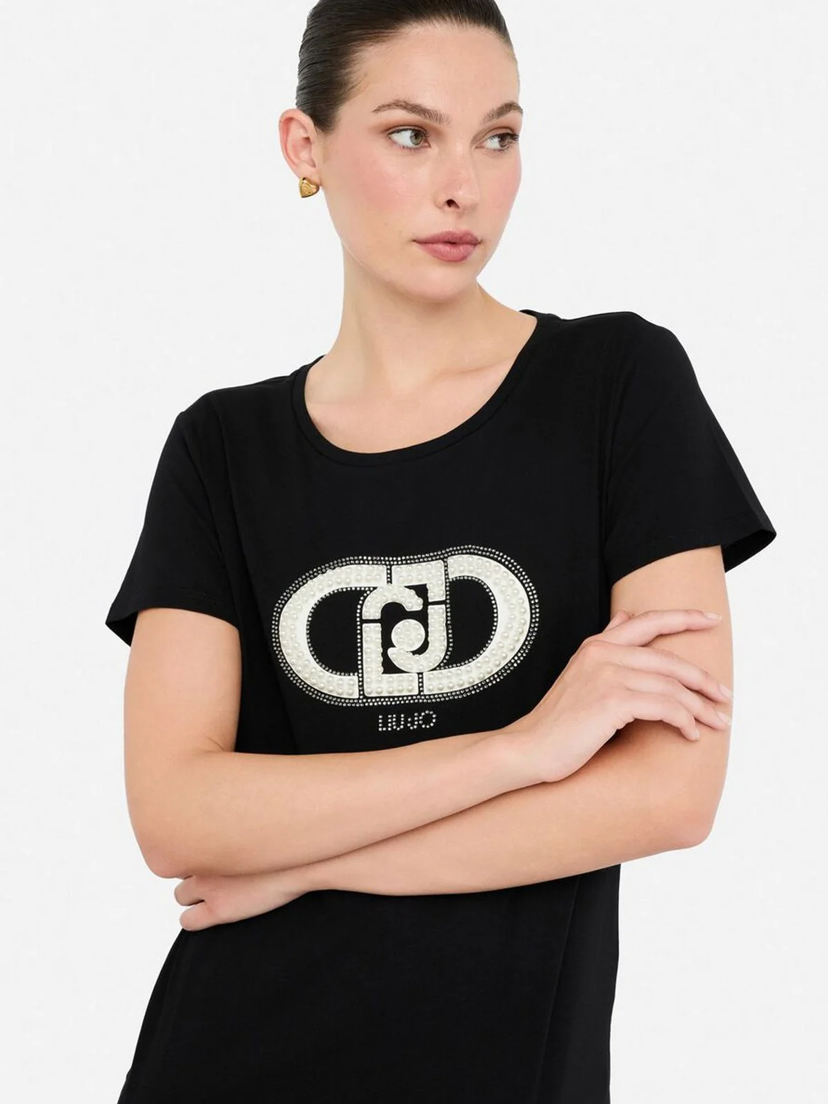LIU JO SPORT T-shirt Donna TF5280JS923 N9785 Nero/monogram pearl - Image 3