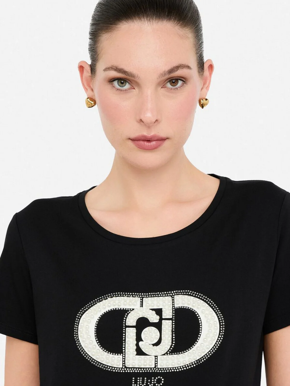 LIU JO SPORT T-shirt Donna TF5280JS923 N9785 Nero/monogram pearl - Image 5