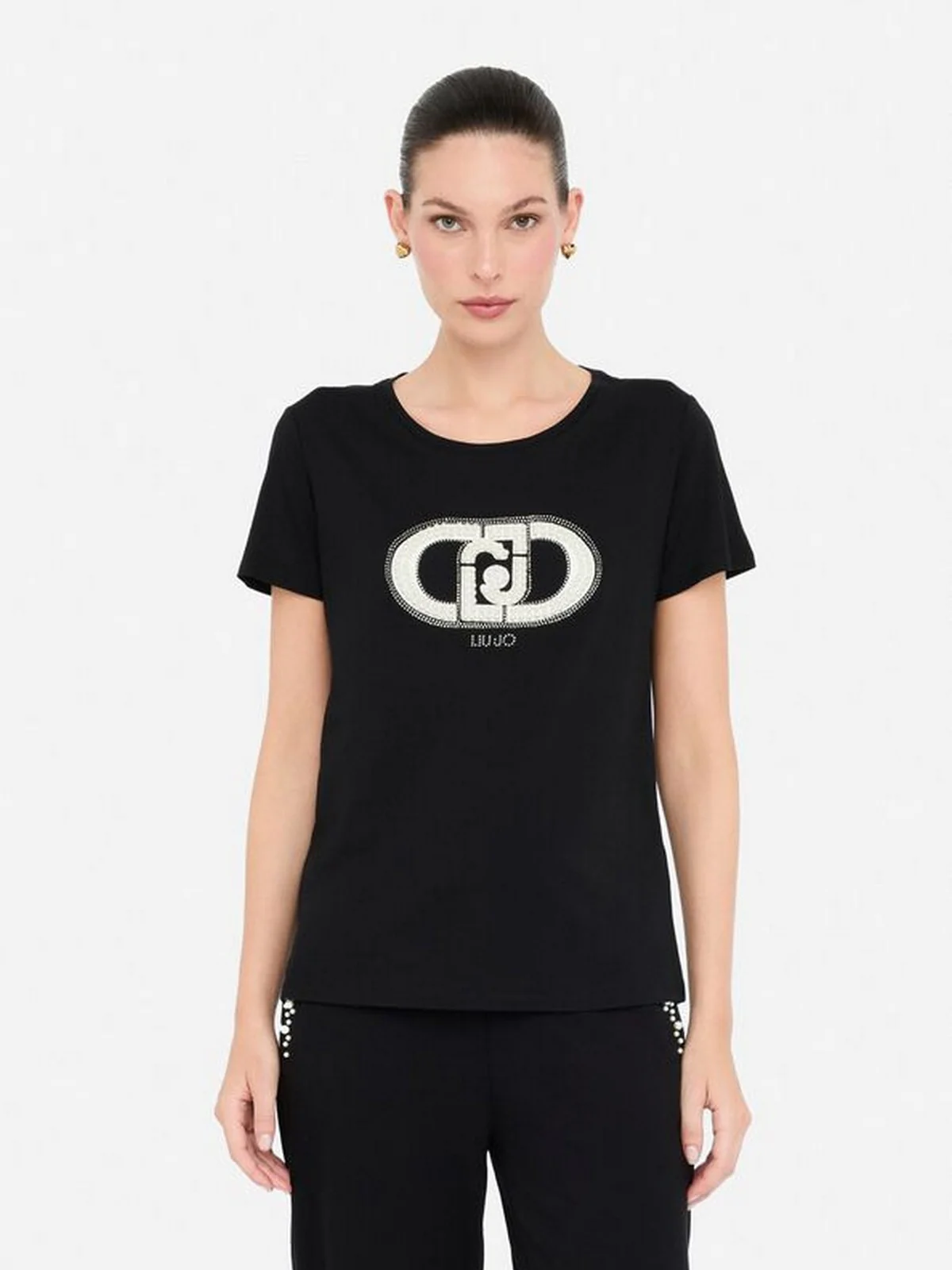 LIU JO SPORT T-shirt Donna TF5280JS923 N9785 Nero/monogram pearl - Image 7