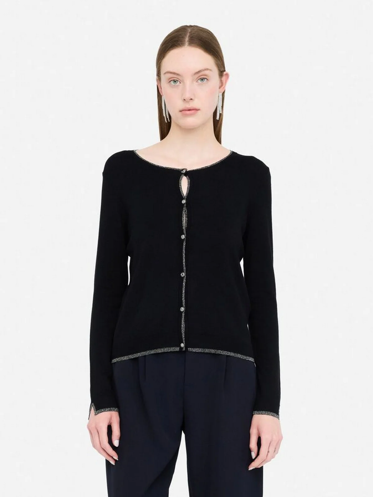 LIU JO WHITE Cardigan Donna MF5225MS49I 22222 Nero - Image 5