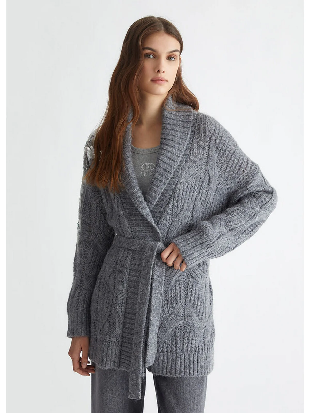 LIU JO WHITE Cardigan Donna  WF4358MA55P 02050 Grigio - Image 5
