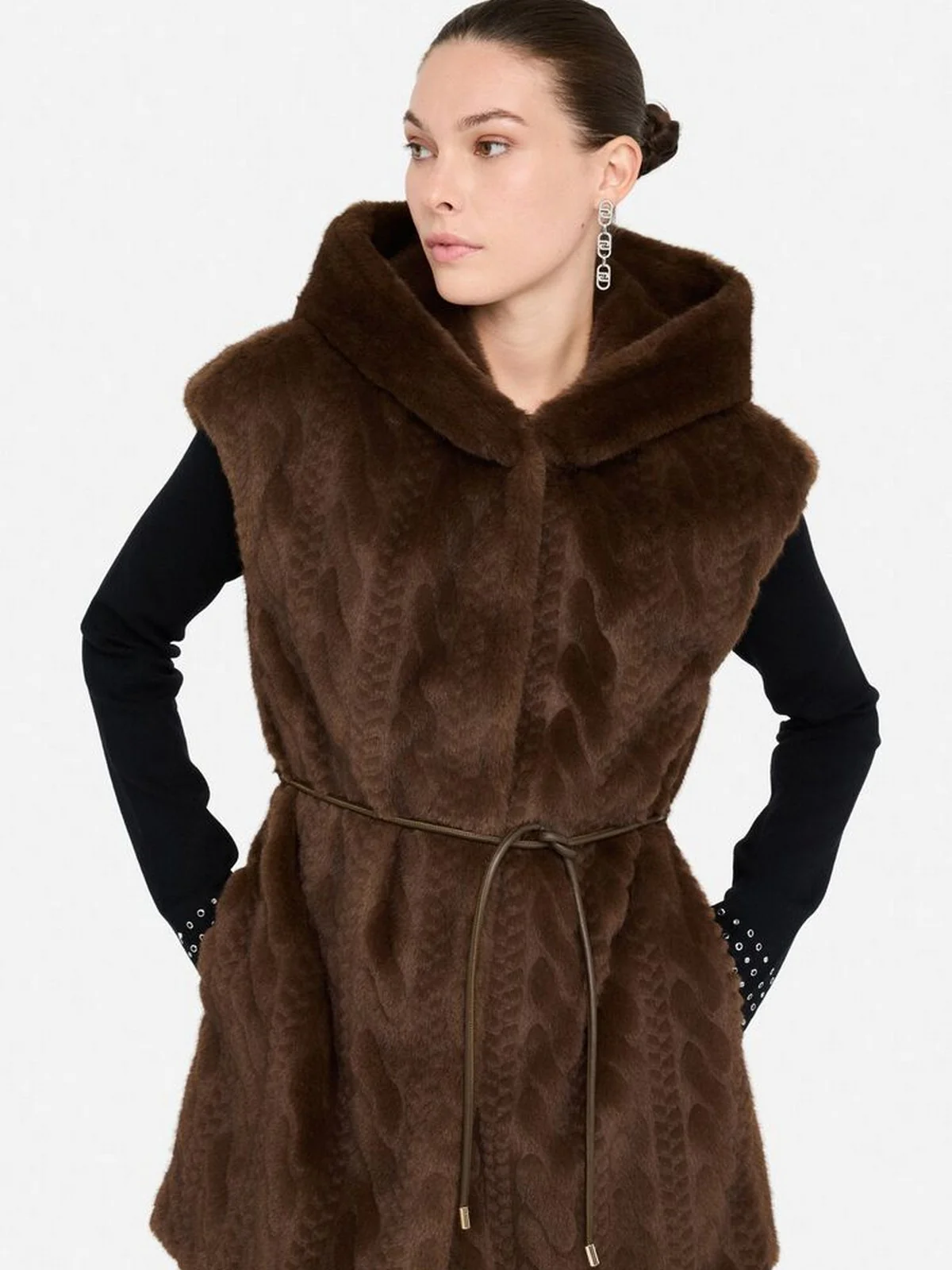 LIU JO WHITE Gilet Donna  MF5364E1044 90915 CIOCCOLATO - Image 2