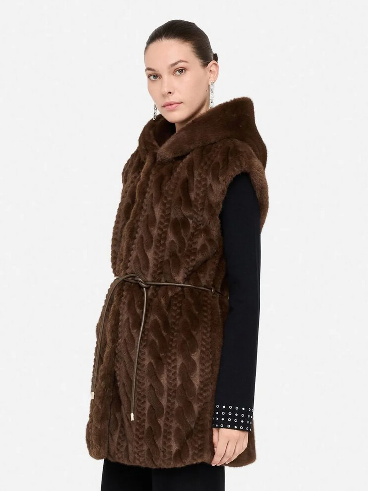 LIU JO WHITE Gilet Donna  MF5364E1044 90915 CIOCCOLATO - Image 4