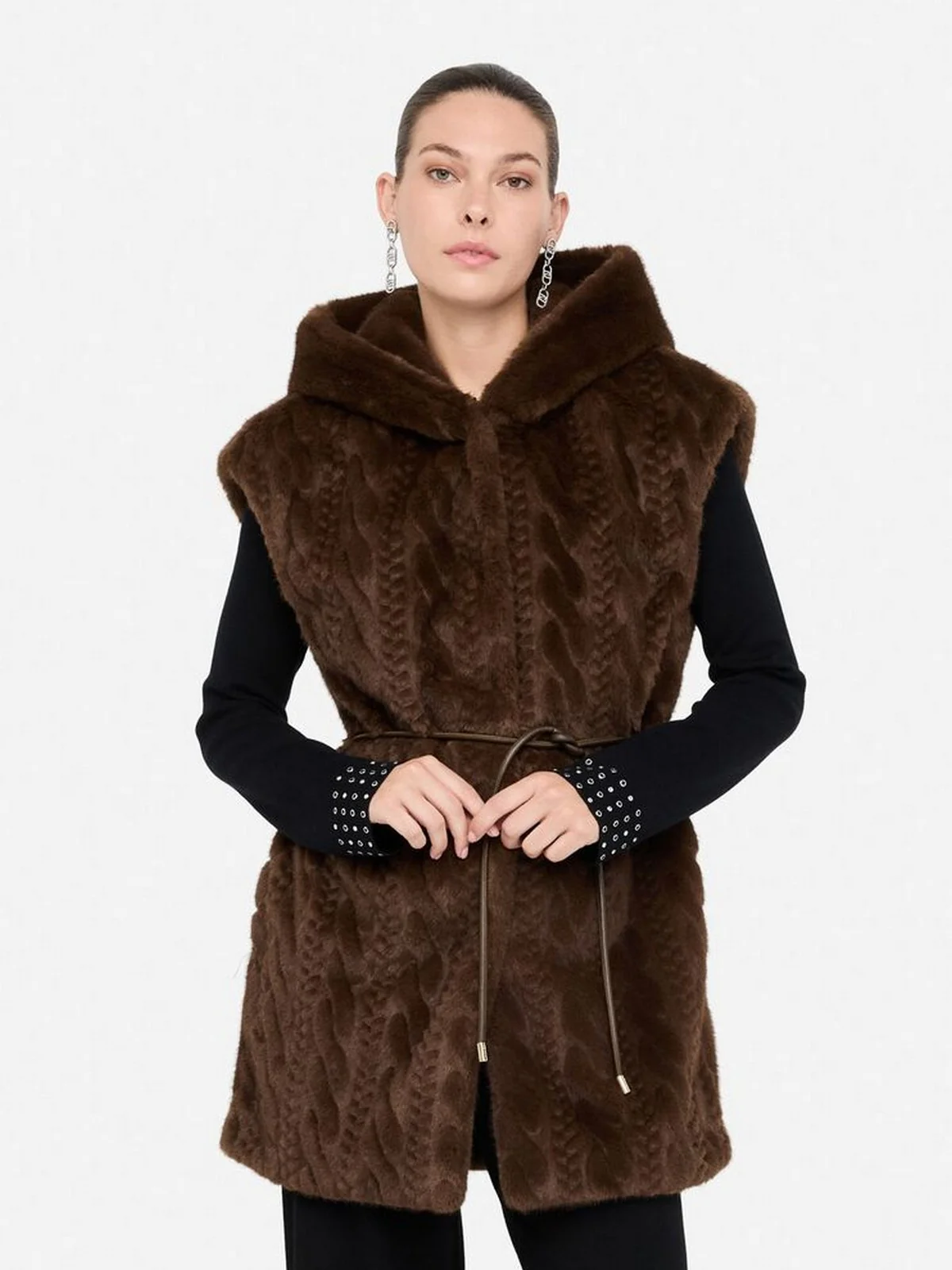 LIU JO WHITE Gilet Donna  MF5364E1044 90915 CIOCCOLATO - Image 6