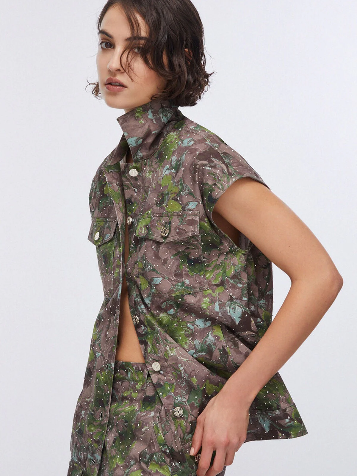 LIU JO WHITE Gilet Donna  WA6341T433A P9360 Dk.olive comouflower - Image 4