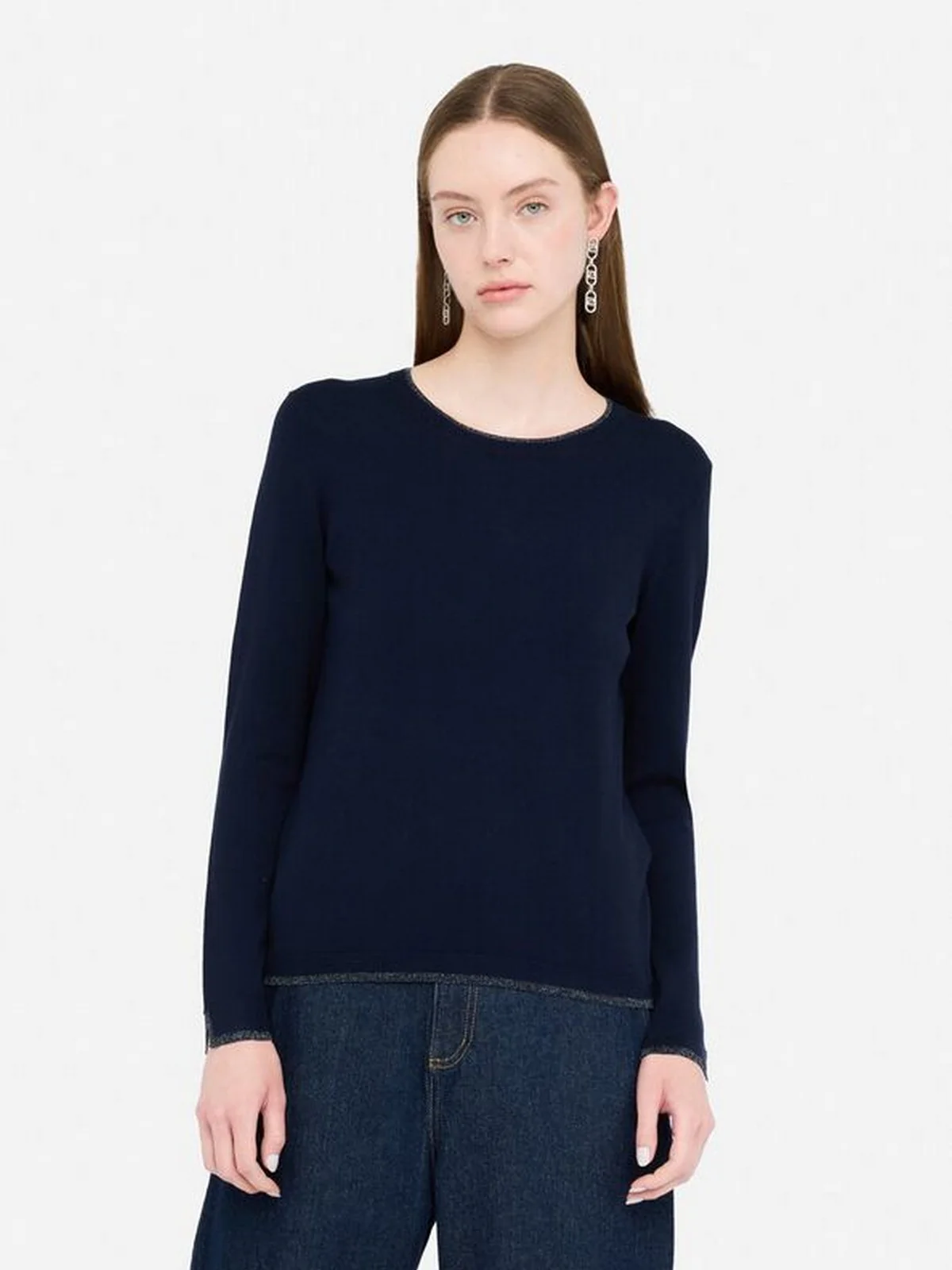 LIU JO WHITE Maglia Donna  MF5226MS49I 93932 Navel blue - Image 5