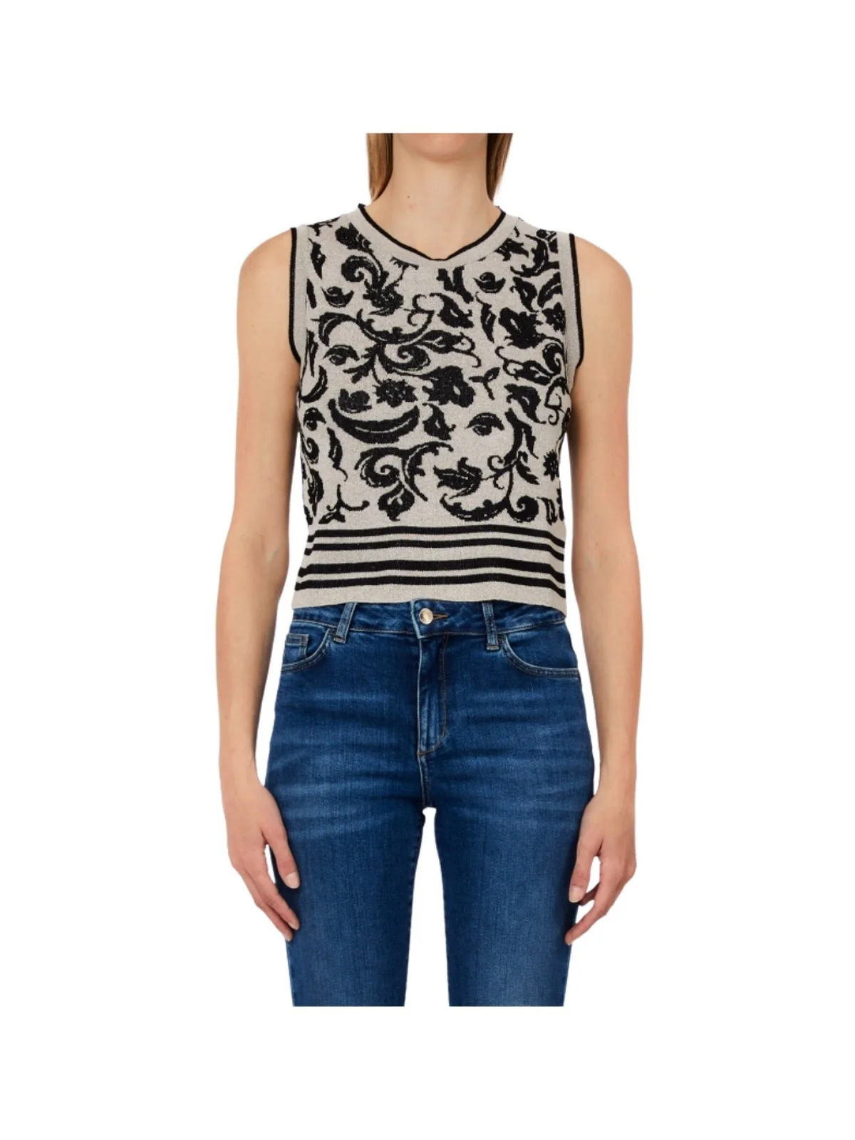 LIU JO WHITE Maglia Donna  WA6447MA587 P9564 Jacq.arab.white/blac - Image 3