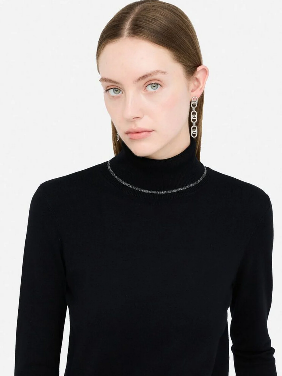 LIU JO WHITE Maglione dolcevita Donna  MF5229MS49I 22222 Nero - Image 3