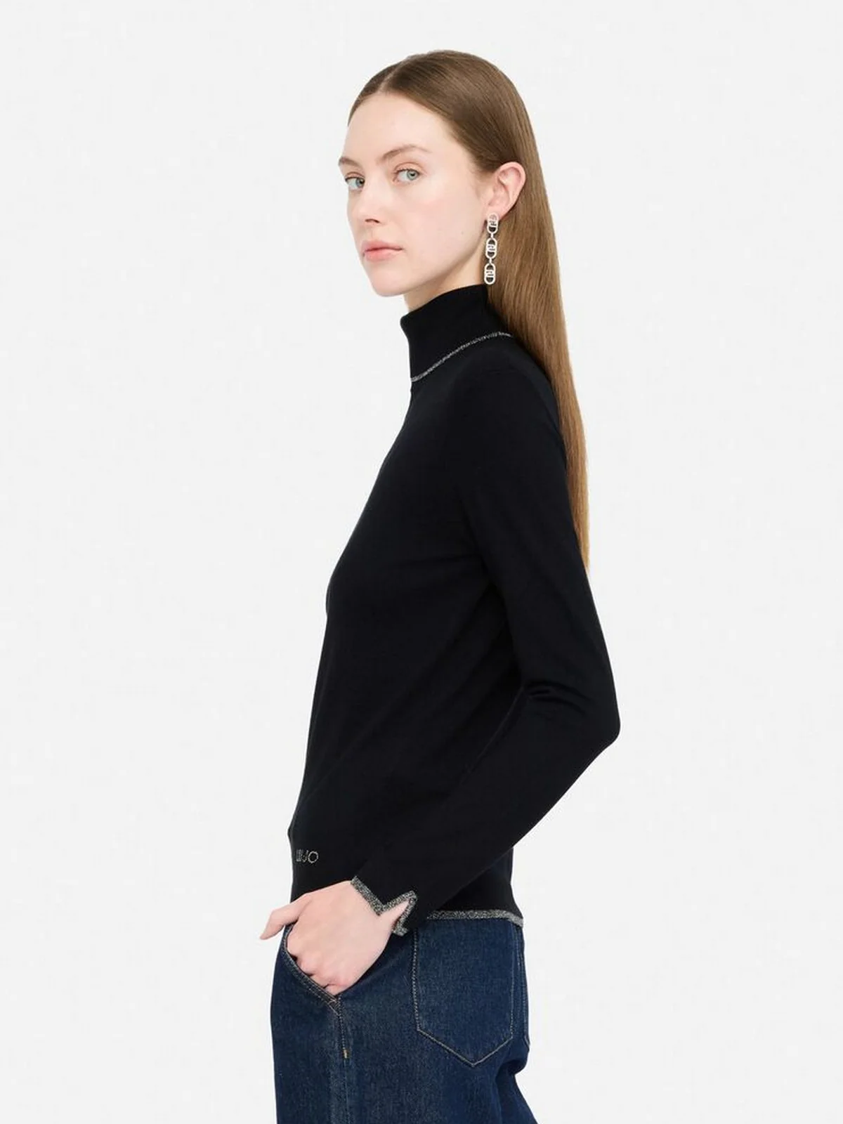 LIU JO WHITE Maglione dolcevita Donna  MF5229MS49I 22222 Nero - Image 4