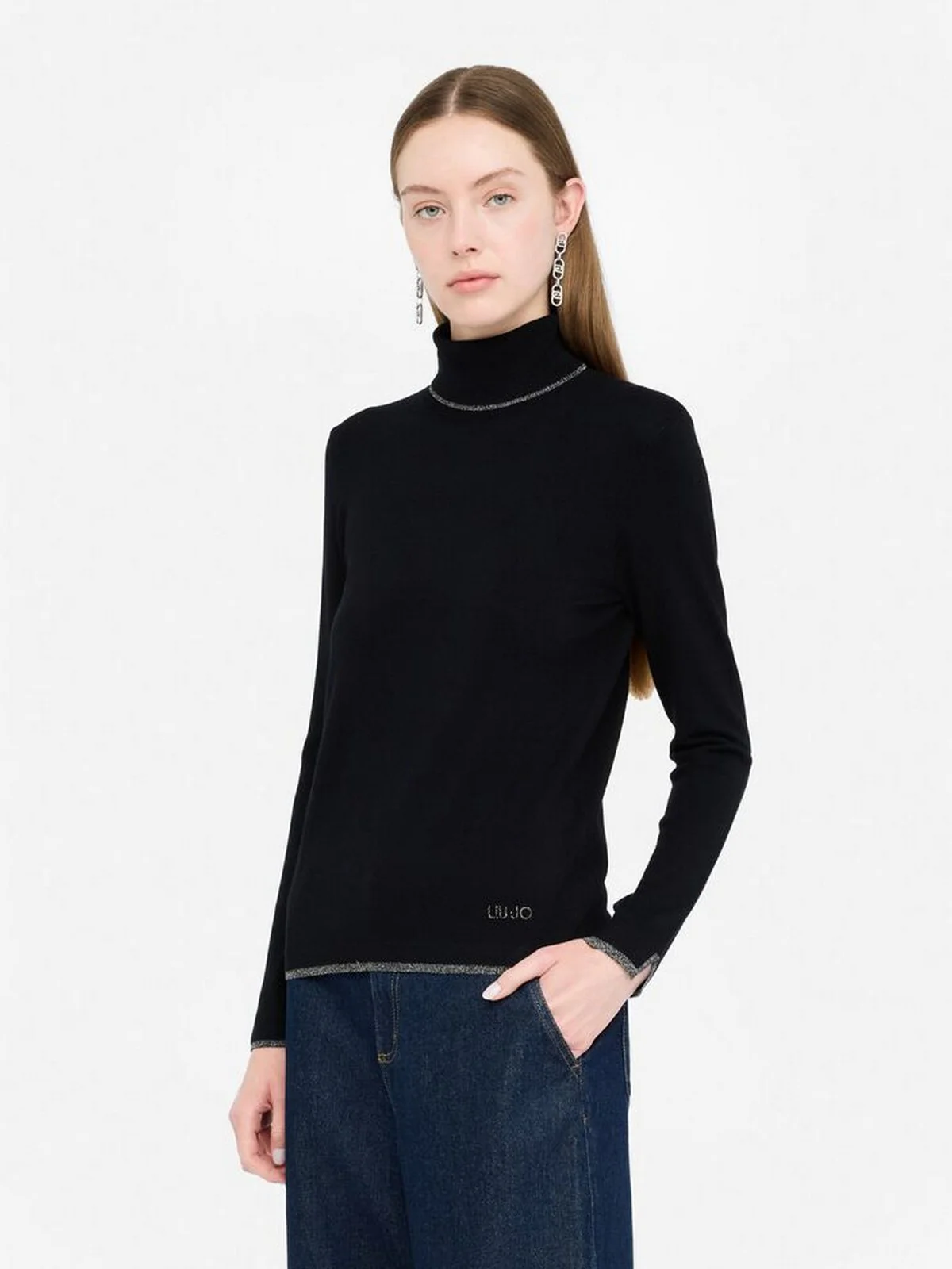 LIU JO WHITE Maglione dolcevita Donna  MF5229MS49I 22222 Nero - Image 6