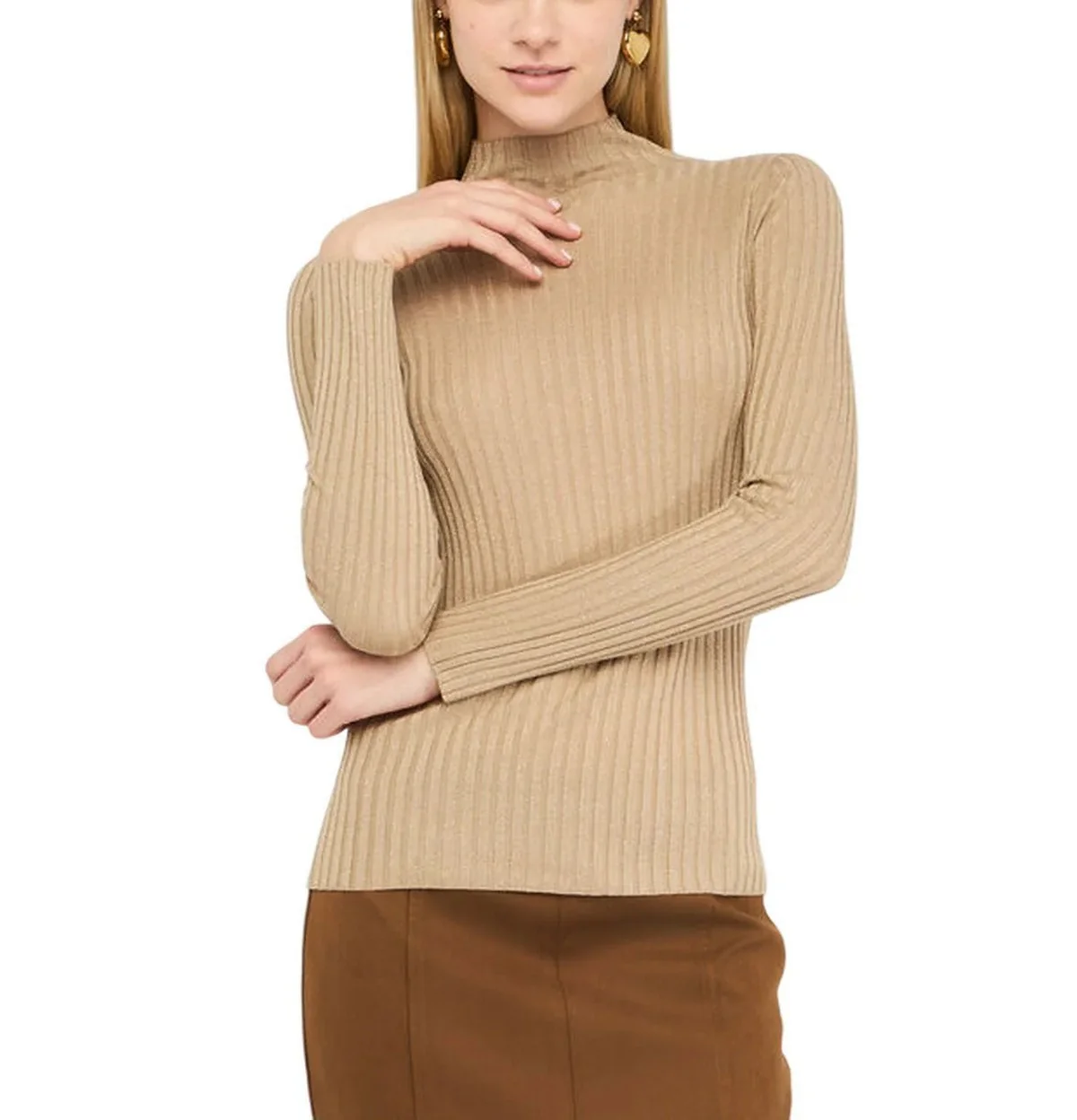 LIU JO WHITE Maglione dolcevita Donna  MF5389MS46J 04869 Oro metallizzato - Image 2