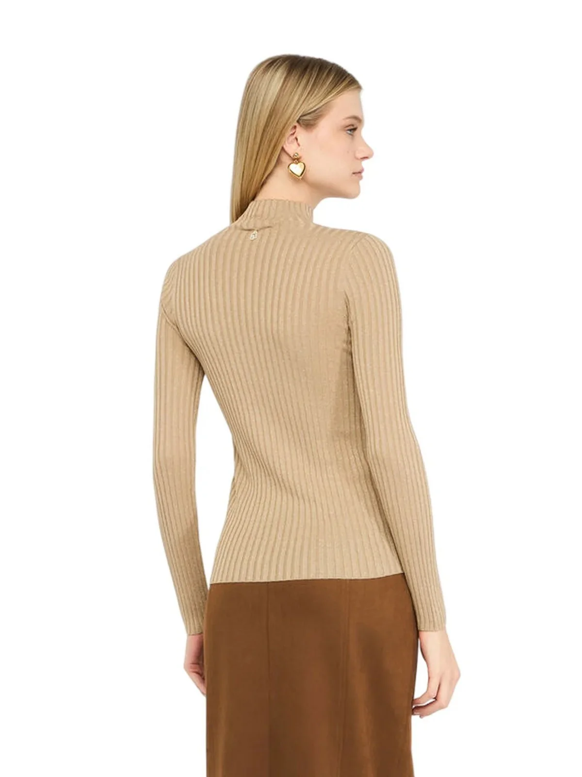 LIU JO WHITE Maglione dolcevita Donna  MF5389MS46J 04869 Oro metallizzato - Image 3