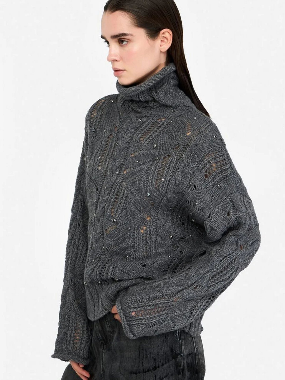 LIU JO WHITE Maglione dolcevita Donna  MF5451MA37R 02050 GRIGIO MD.MELANGE - Image 2