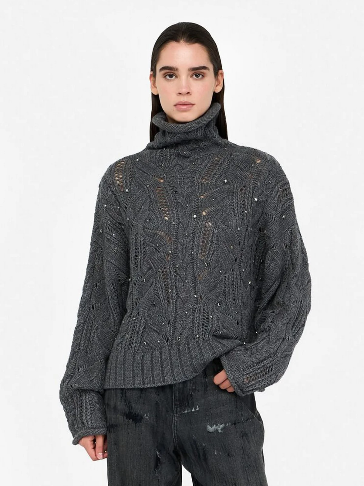 LIU JO WHITE Maglione dolcevita Donna  MF5451MA37R 02050 GRIGIO MD.MELANGE - Image 5