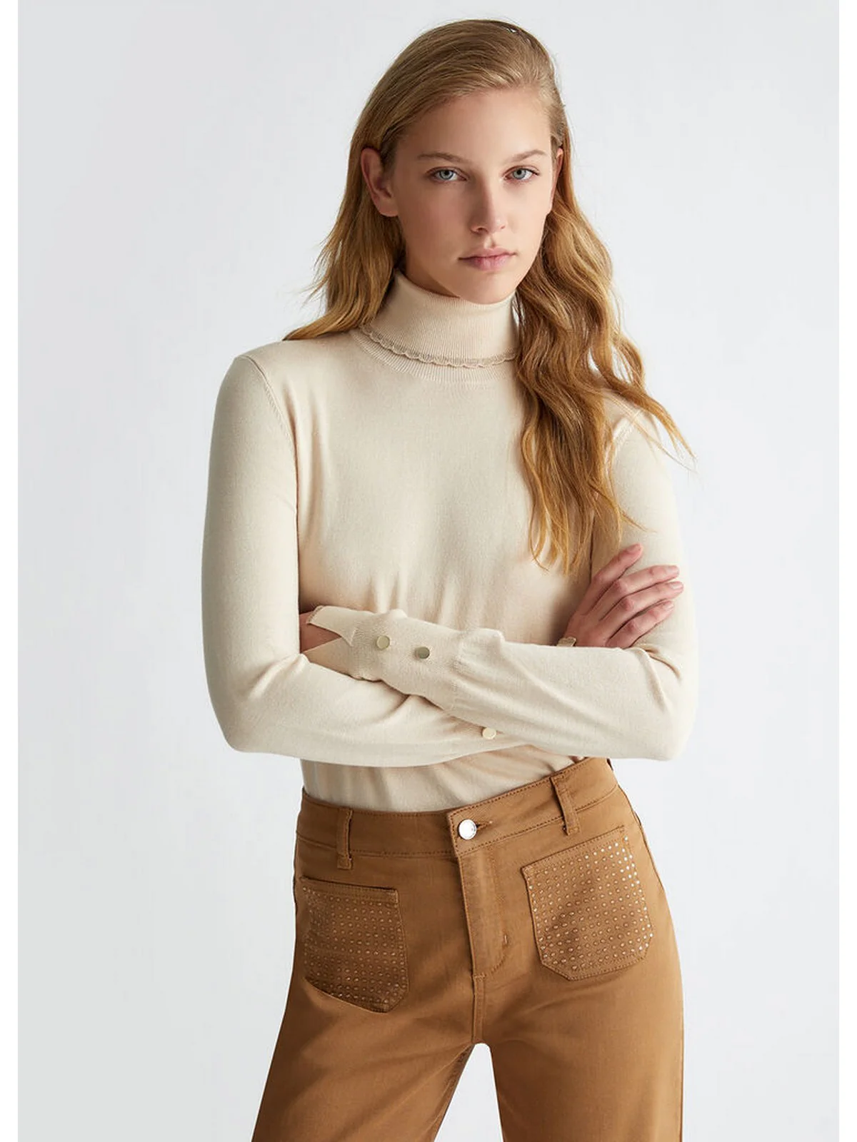 LIU JO WHITE Maglione dolcevita Donna  WF4008MS49I X0623 Beige - Image 2