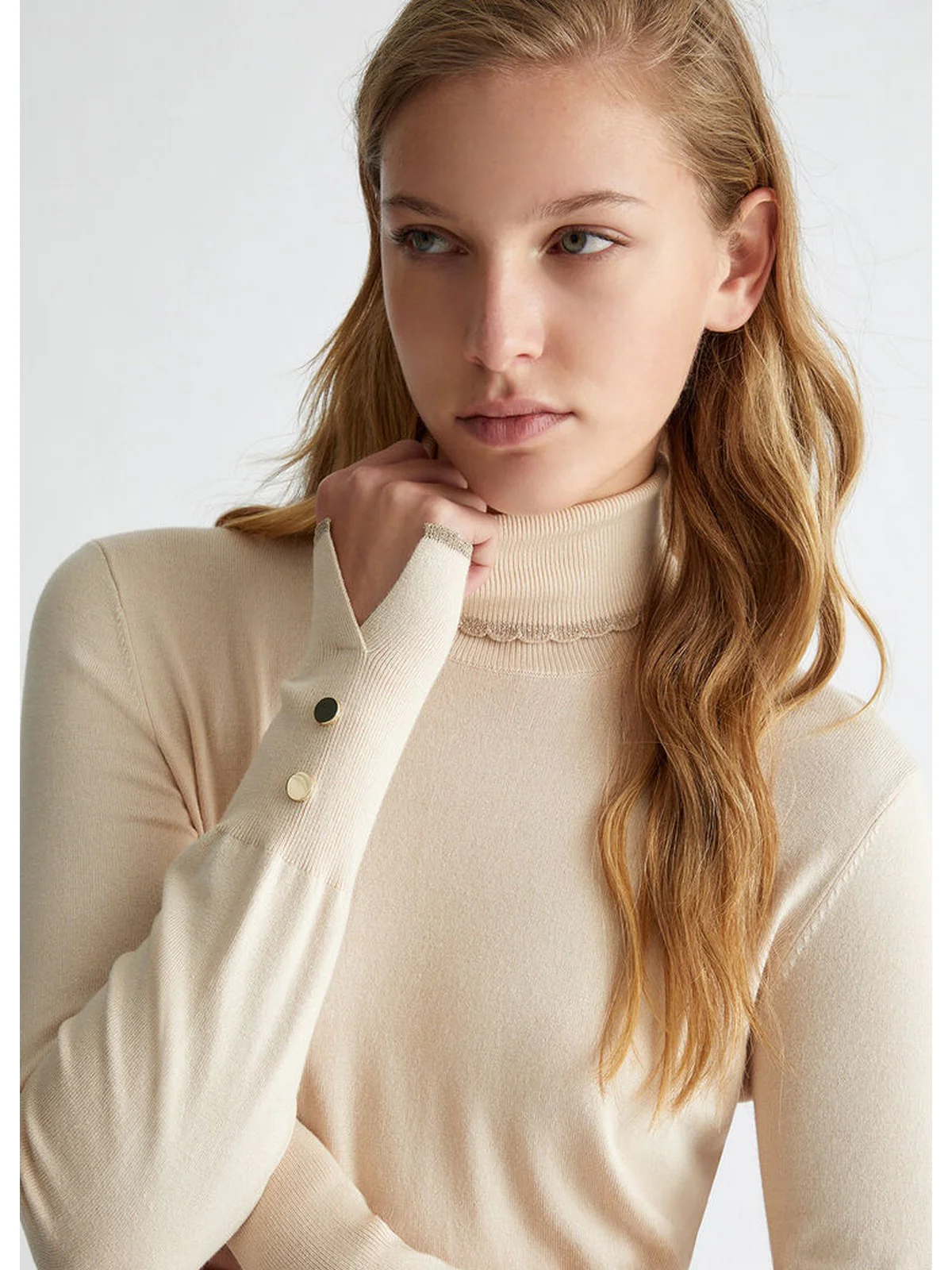 LIU JO WHITE Maglione dolcevita Donna  WF4008MS49I X0623 Beige - Image 4