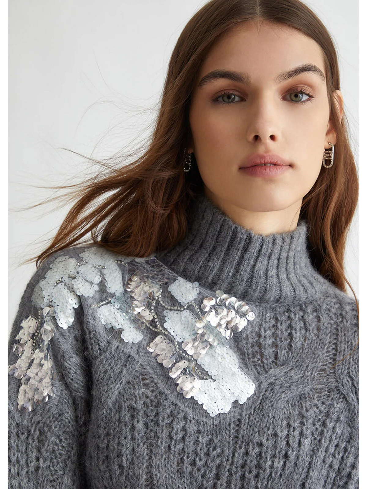 LIU JO WHITE Maglione dolcevita Donna  WF4357MA55P 02050 Grigio - Image 3