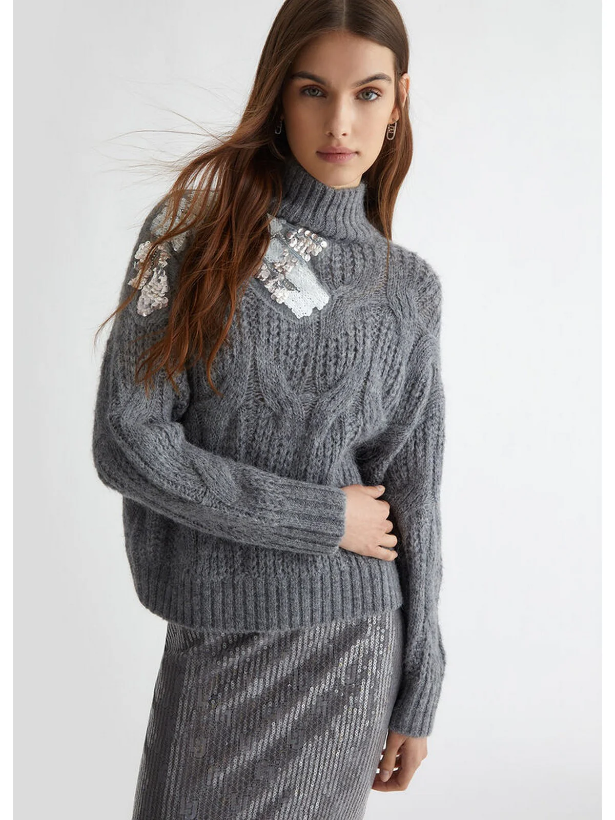 LIU JO WHITE Maglione dolcevita Donna  WF4357MA55P 02050 Grigio - Image 6