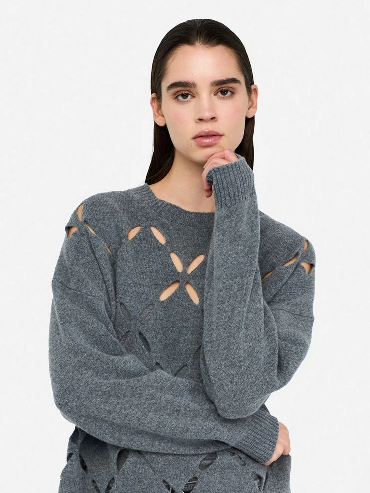 LIU JO WHITE Maglione Donna  MF5039MS009 02050 GRIGIO MD.MELANGE - Image 2