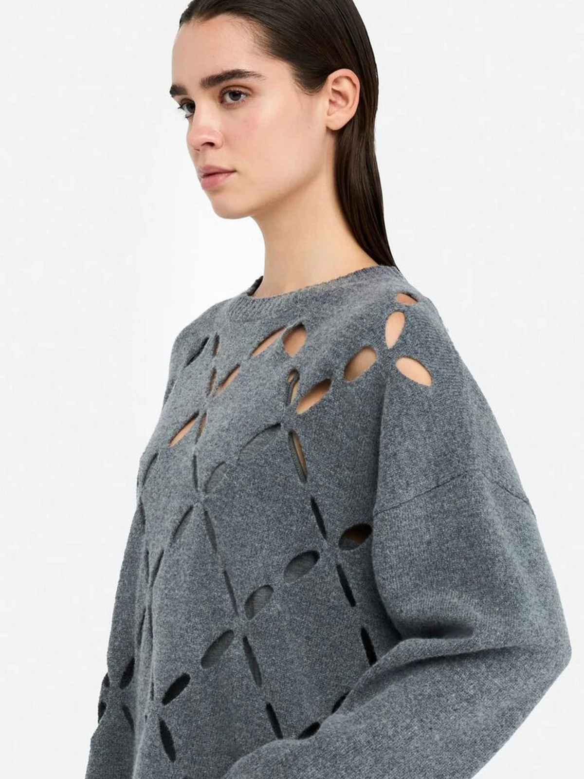 LIU JO WHITE Maglione Donna  MF5039MS009 02050 GRIGIO MD.MELANGE - Image 3