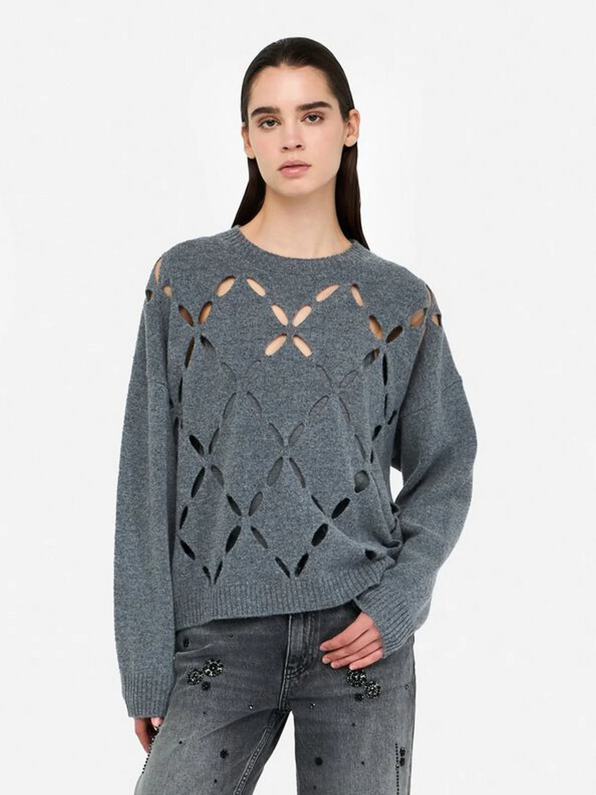 LIU JO WHITE Maglione Donna  MF5039MS009 02050 GRIGIO MD.MELANGE - Image 5