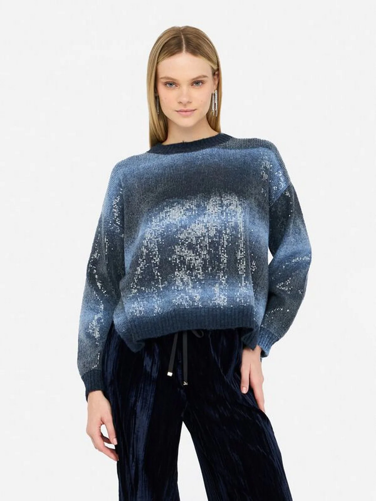 LIU JO WHITE Maglione Donna  MF5380MA14R S9473 Blue shaded - Image 4