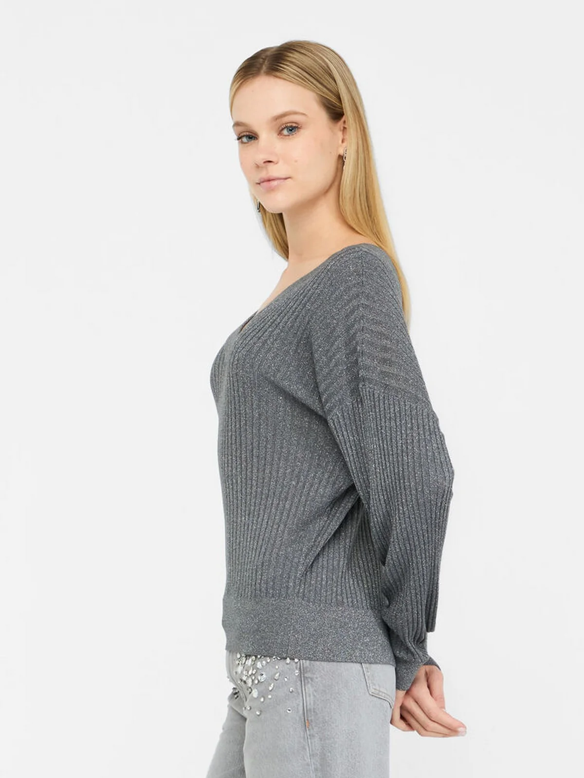 LIU JO WHITE Maglione Donna  MF5390MS46J 04020 Antracite met. - Image 3
