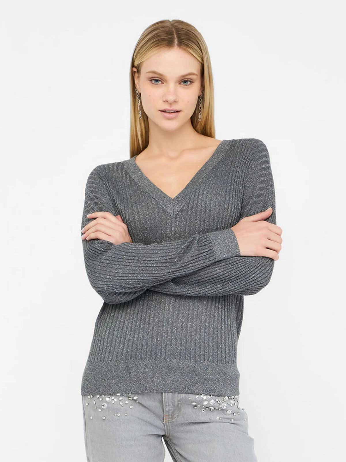 LIU JO WHITE Maglione Donna  MF5390MS46J 04020 Antracite met. - Image 5
