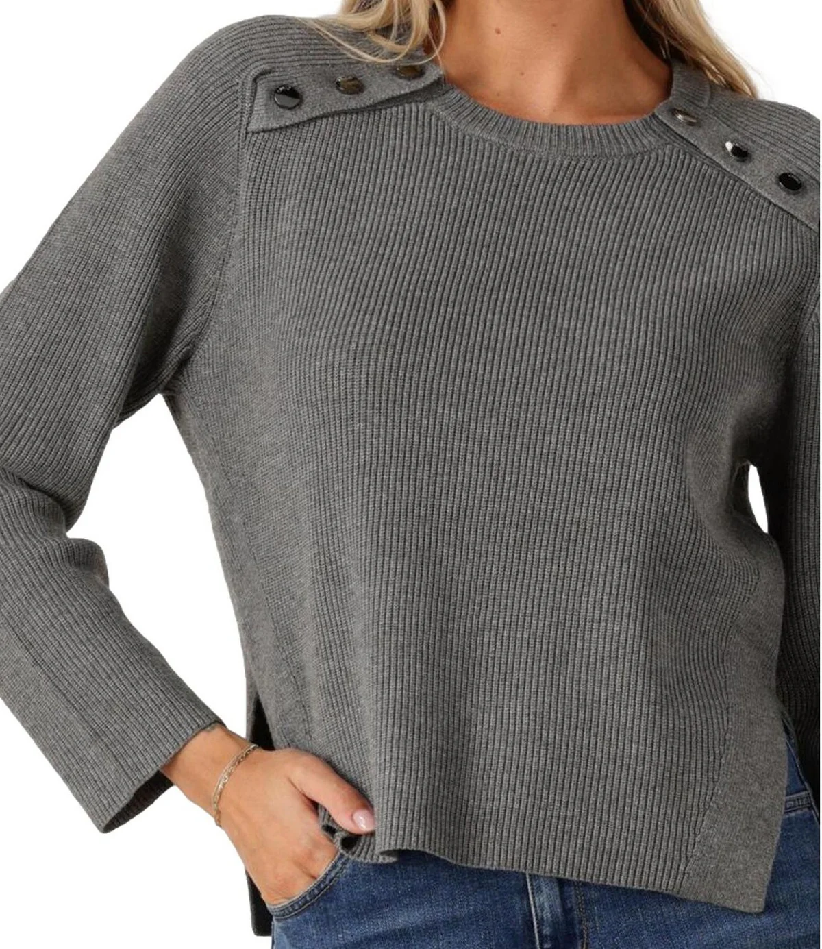 LIU JO WHITE Maglione Donna  MF5396MS99E 02050 GRIGIO MD.MELANGE - Image 4