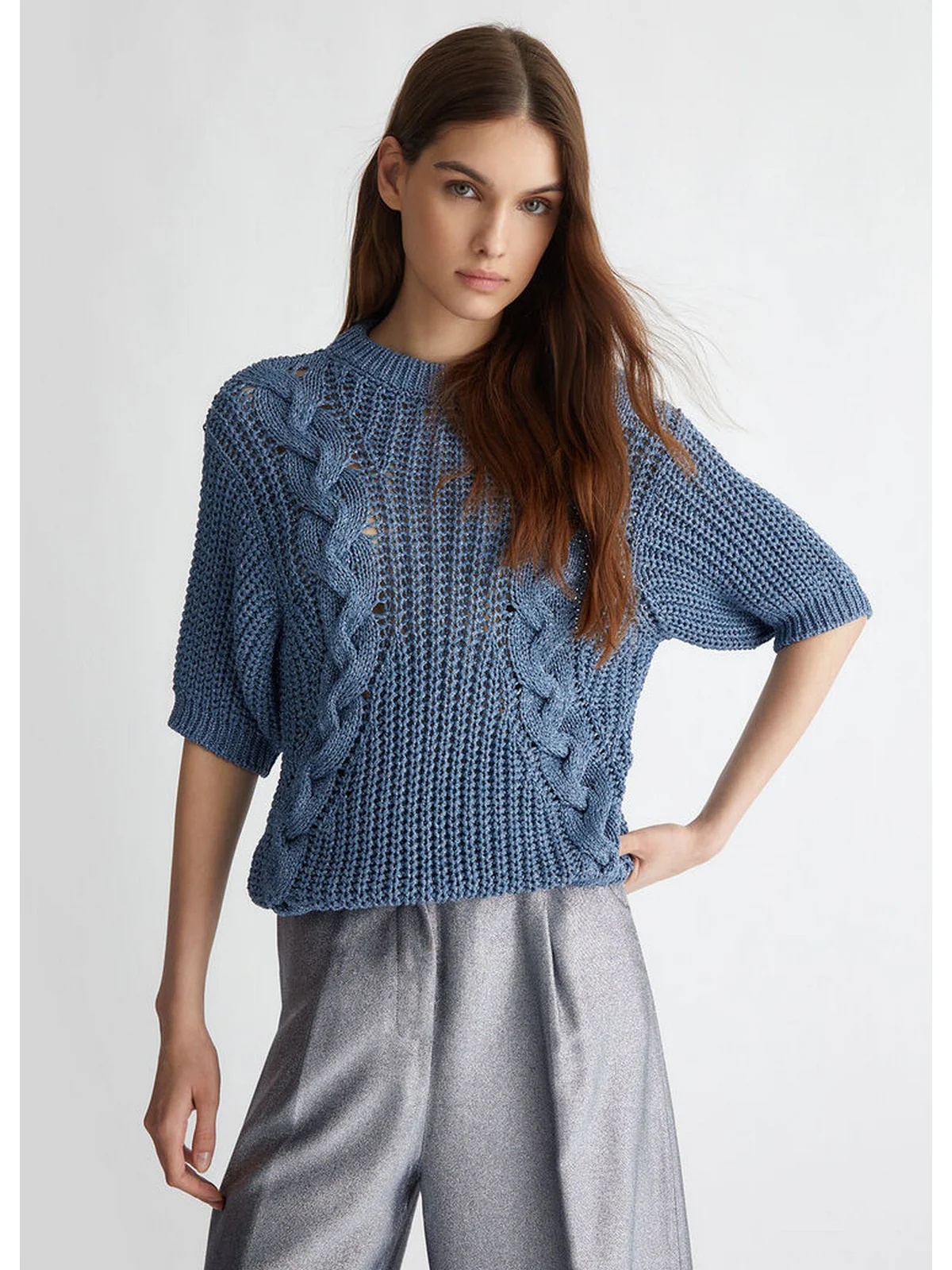 LIU JO WHITE Maglione Donna WF4445MAG60 A4038 Blu - Image 5