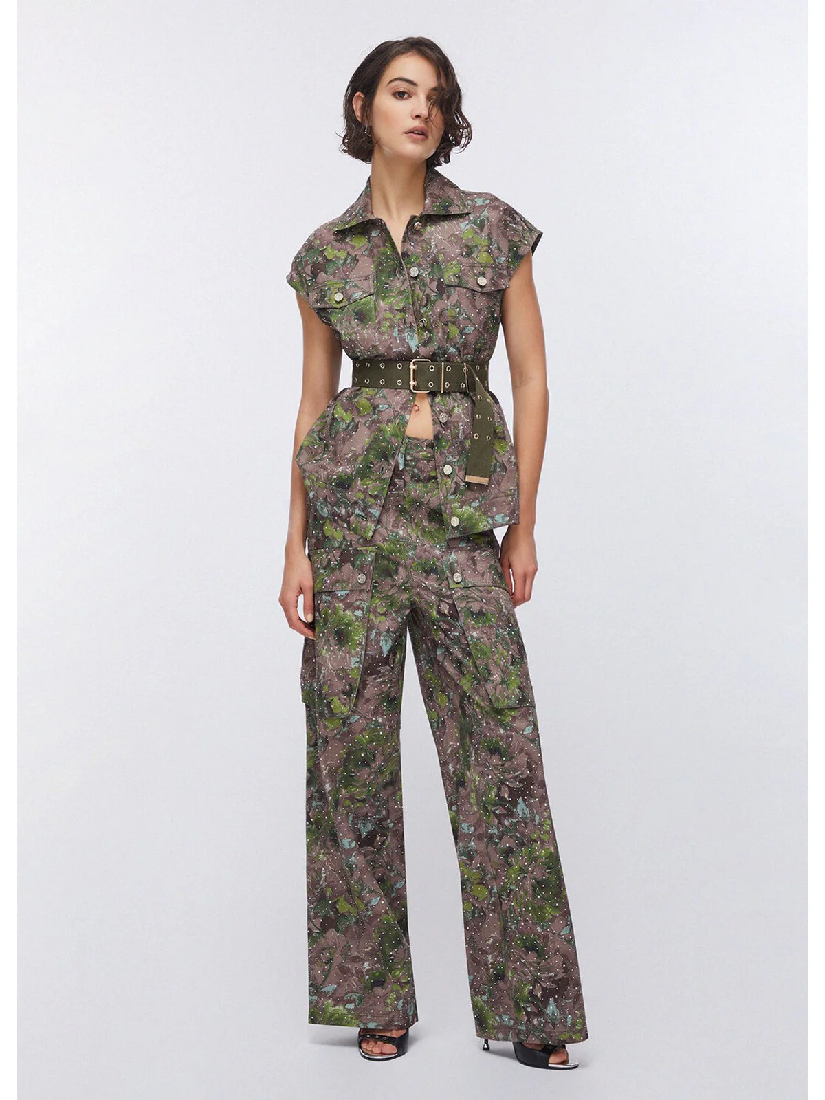 LIU JO WHITE Pantalone Donna WA6125T433A P9360 Dk.olive comouflower - Image 4