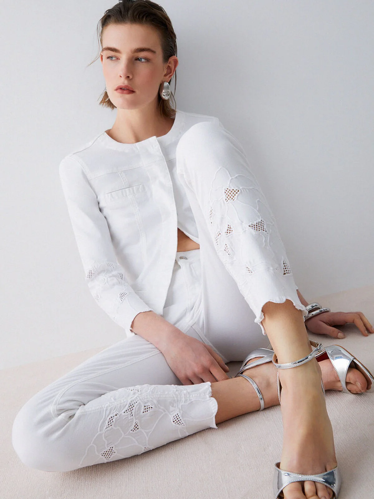 LIU JO WHITE Pantalone Donna  WA6260T367A P9255 Bco ottico ric.flowe - Image 4