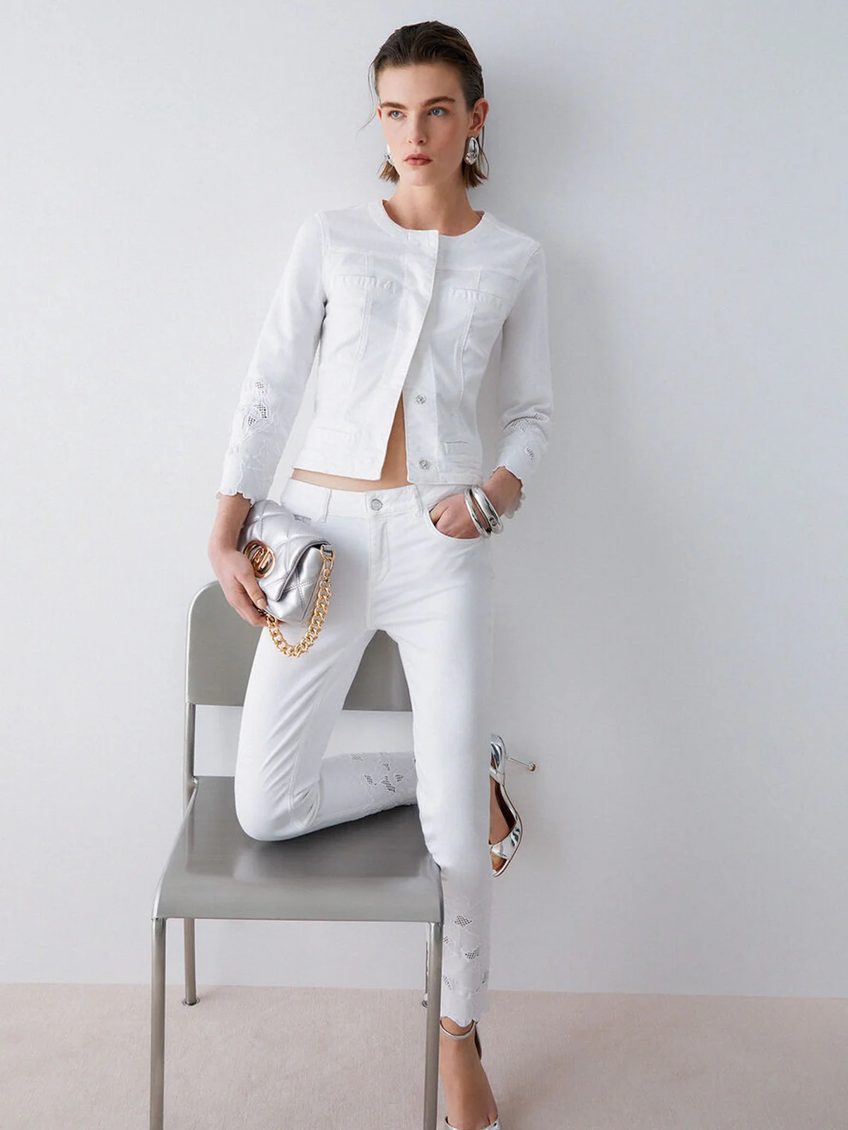 LIU JO WHITE Pantalone Donna  WA6260T367A P9255 Bco ottico ric.flowe - Image 5