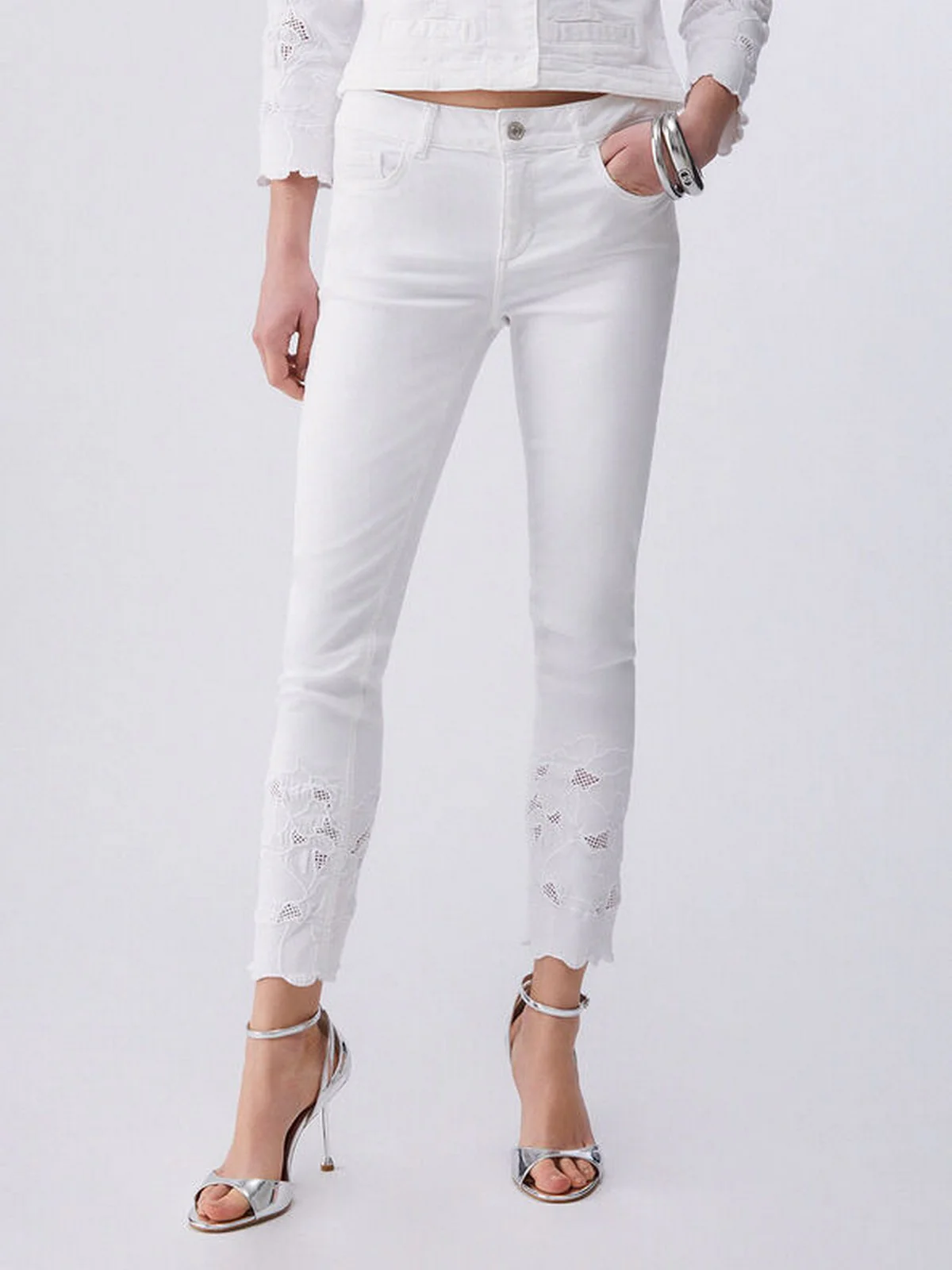 LIU JO WHITE Pantalone Donna  WA6260T367A P9255 Bco ottico ric.flowe - Image 7