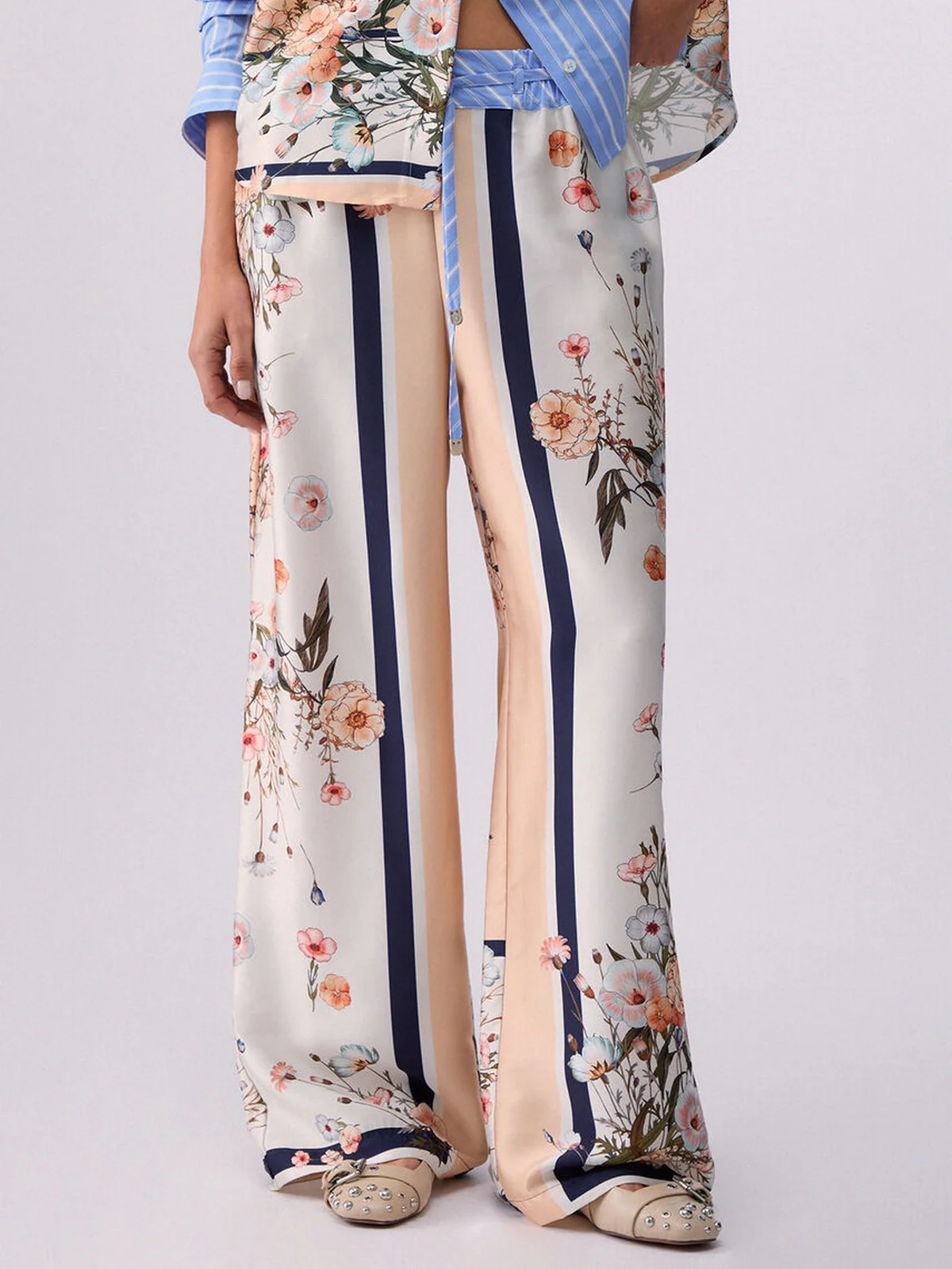 LIU JO WHITE Pantalone Donna WA6358T2555 P9546 Blu str/bloom.big - Image 3