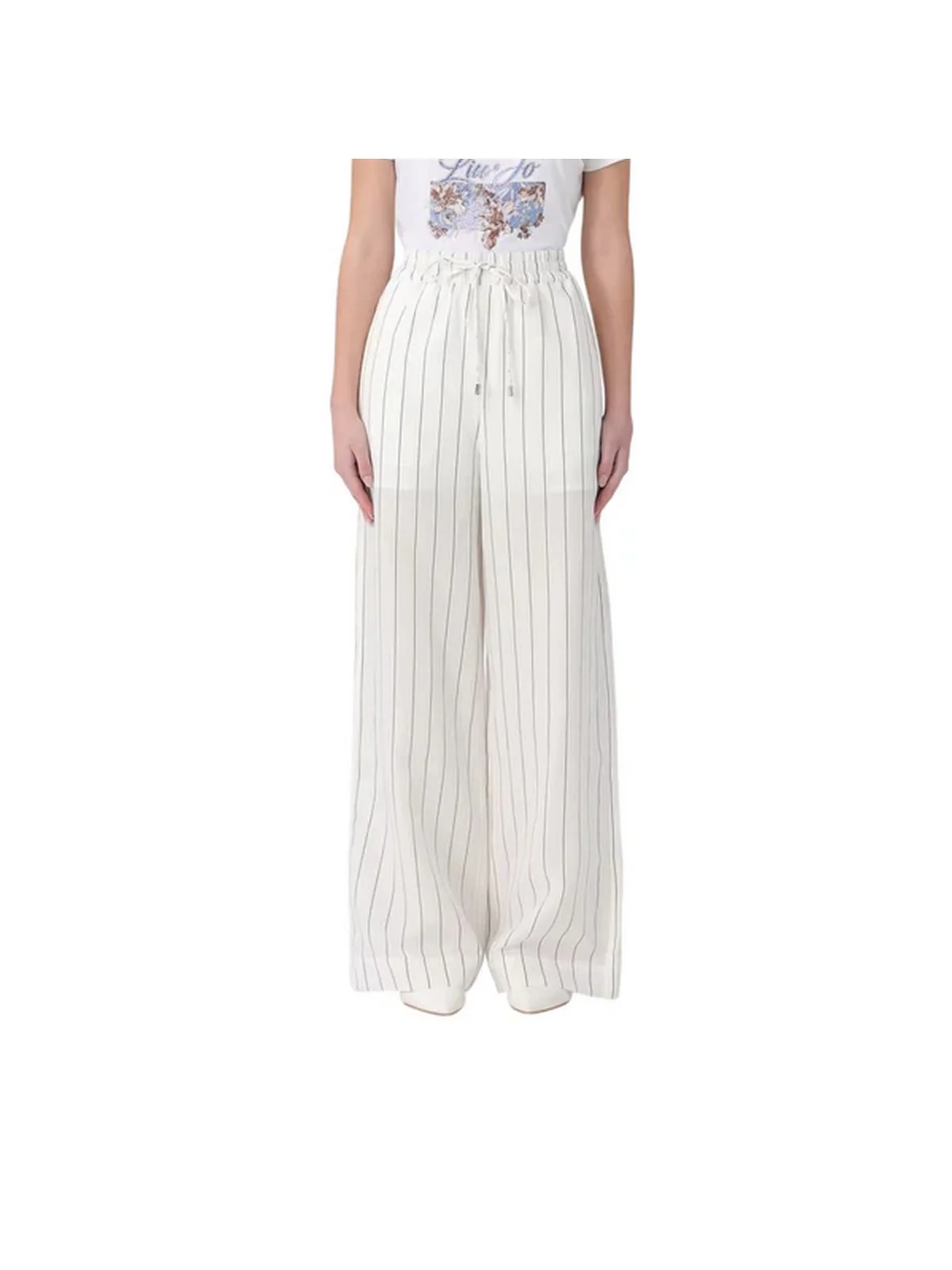 LIU JO WHITE Pantalone Donna  WA6368T4818 03Q45 BIANCO LANA/NERO - Image 3