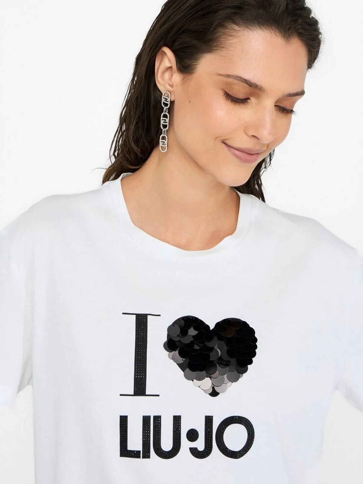 LIU JO WHITE T-shirt Donna  MF5345JS923 M9683 B.co heart liujo - Image 2