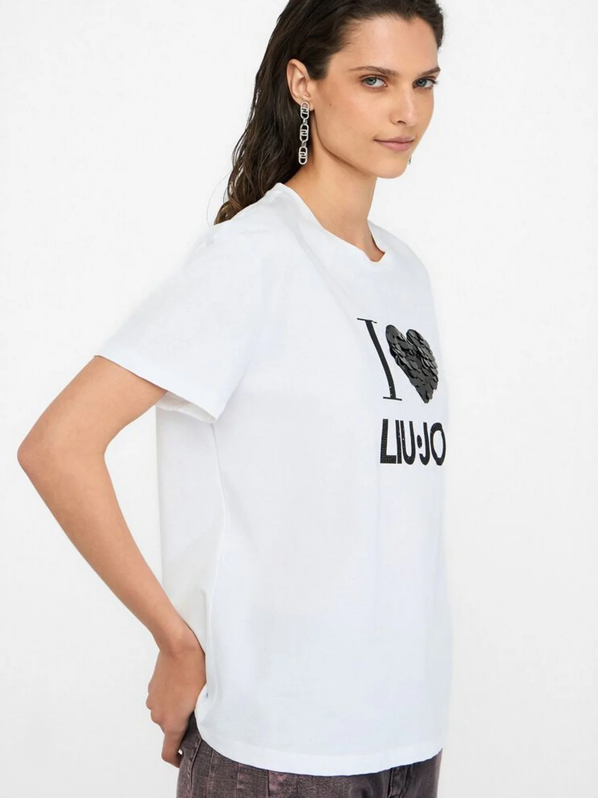 LIU JO WHITE T-shirt Donna  MF5345JS923 M9683 B.co heart liujo - Image 3