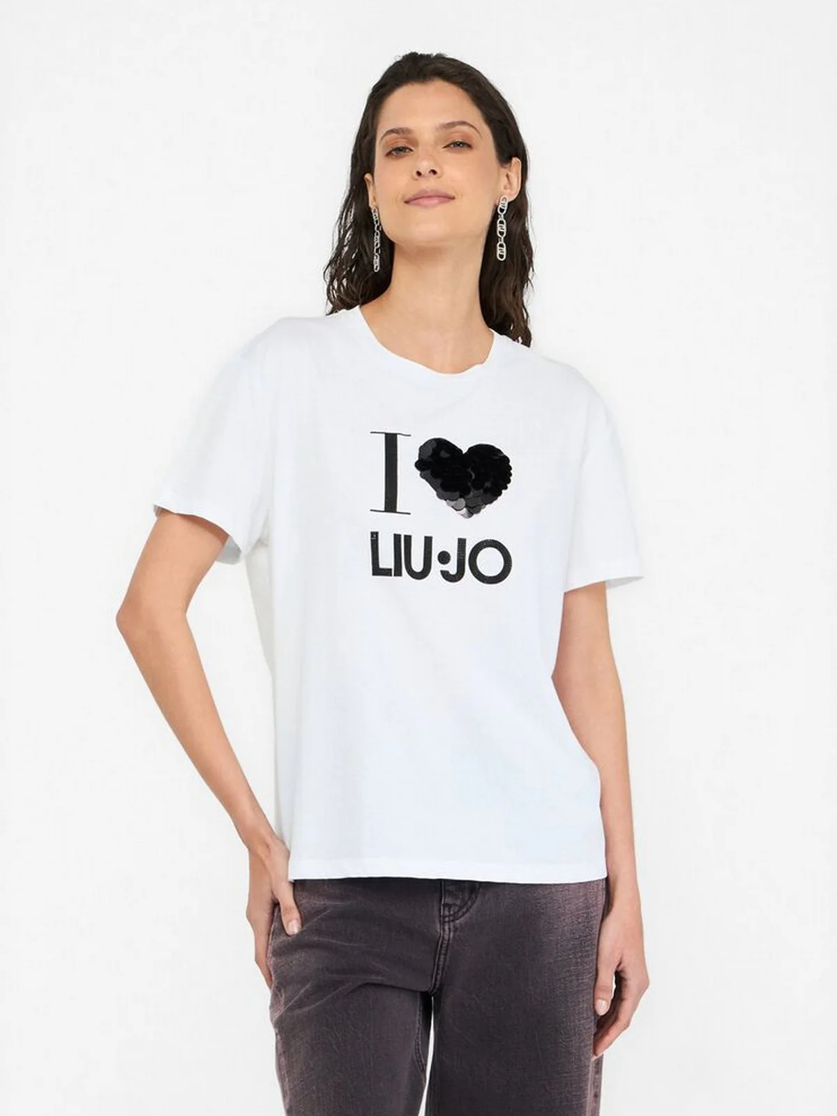 LIU JO WHITE T-shirt Donna  MF5345JS923 M9683 B.co heart liujo - Image 5