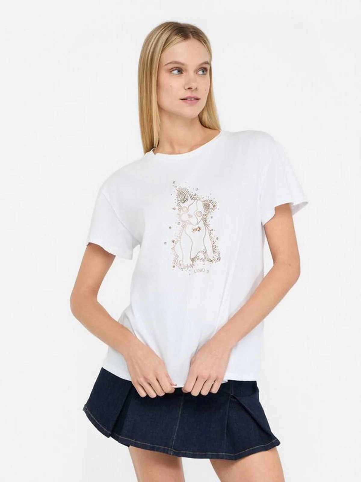 LIU JO WHITE T-shirt Donna  MF5412JS923 M9789 Bianco/dog fashion - Image 5