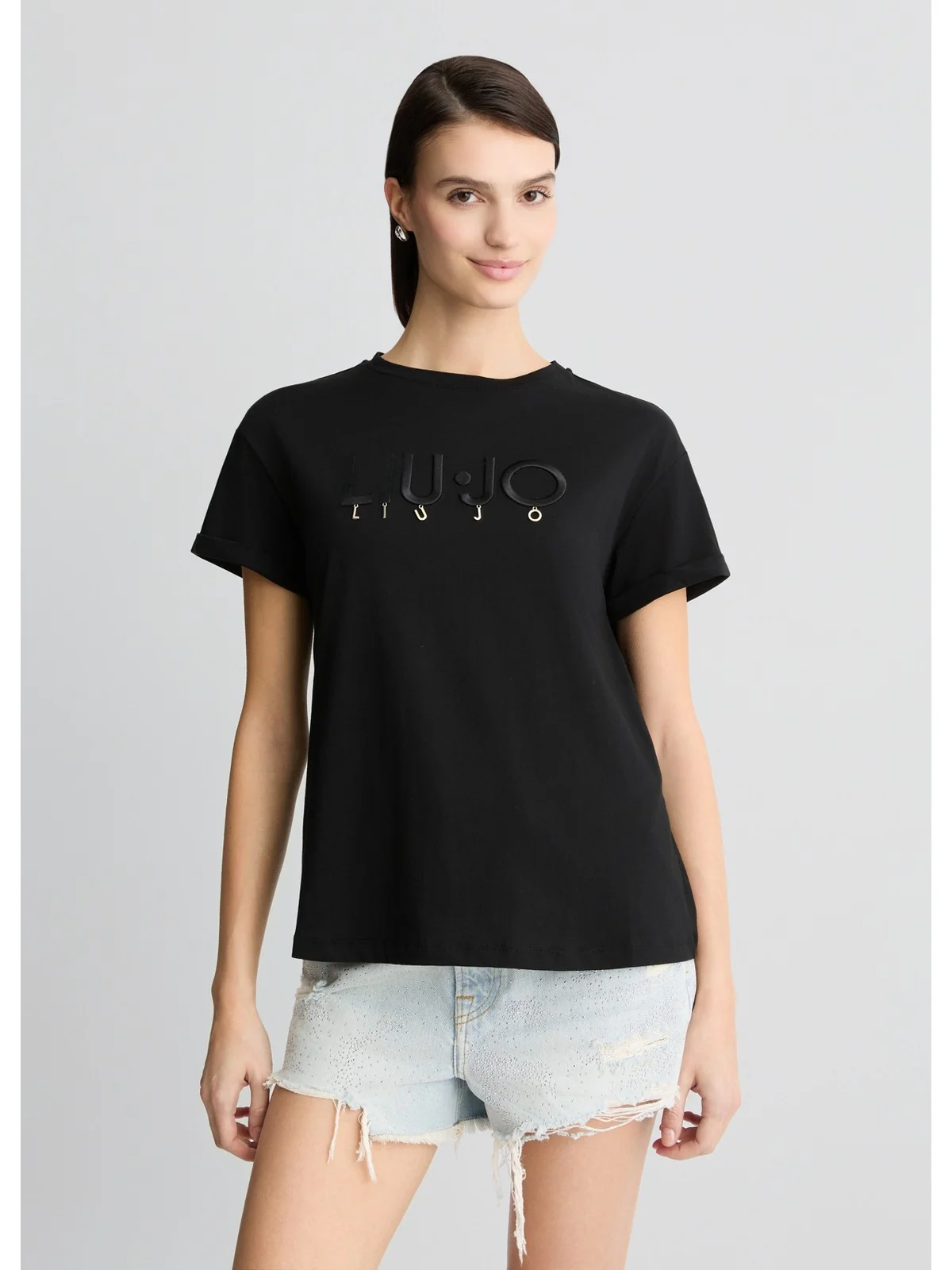 LIU JO WHITE T-shirt Donna  WA5007JS923 M9624 Nero - Image 4