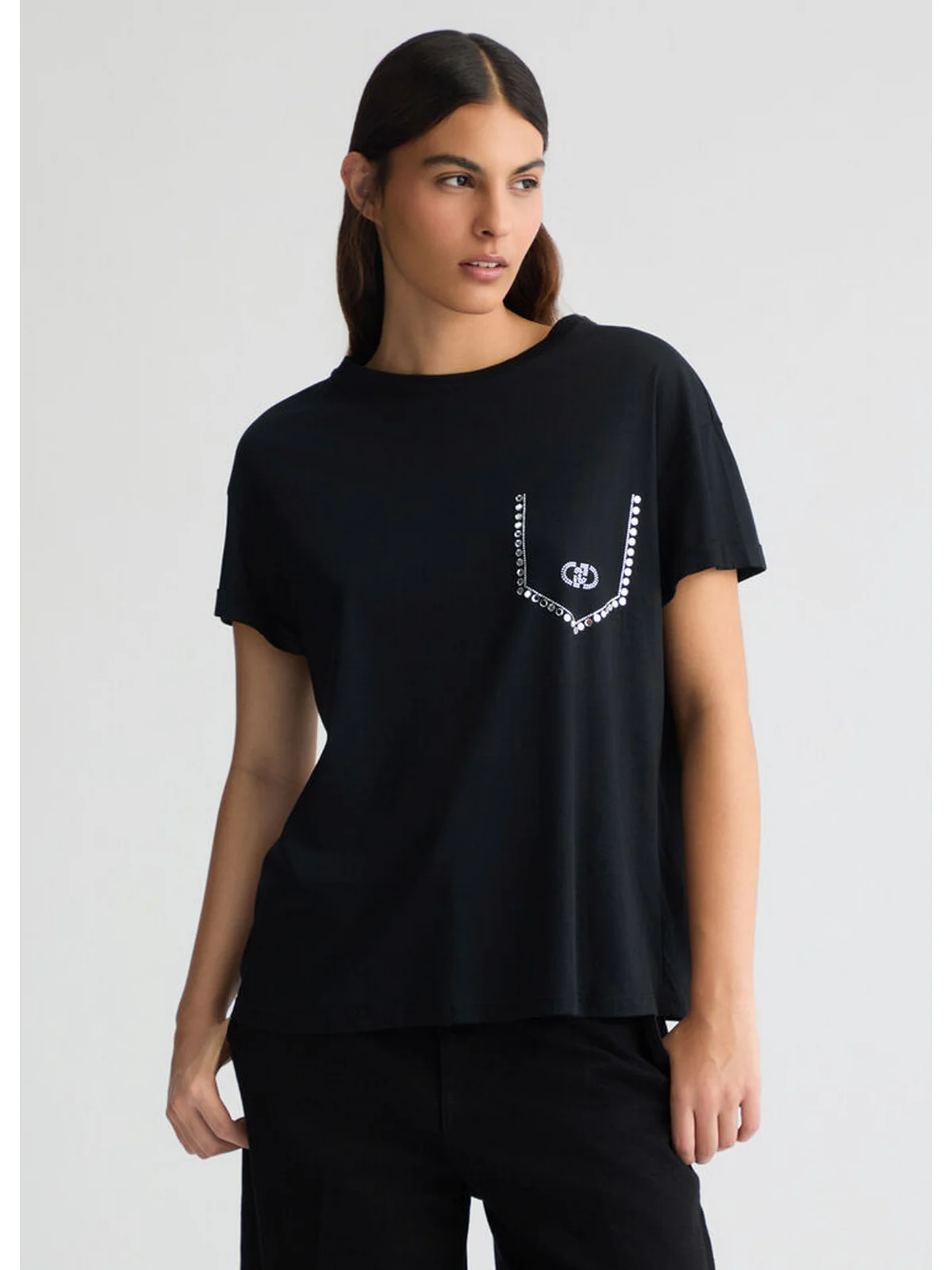 LIU JO WHITE T-shirt Donna  WA5145J4893 M9447 Nero - Image 2