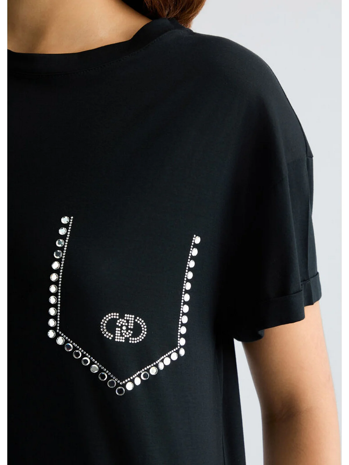 LIU JO WHITE T-shirt Donna  WA5145J4893 M9447 Nero - Image 3