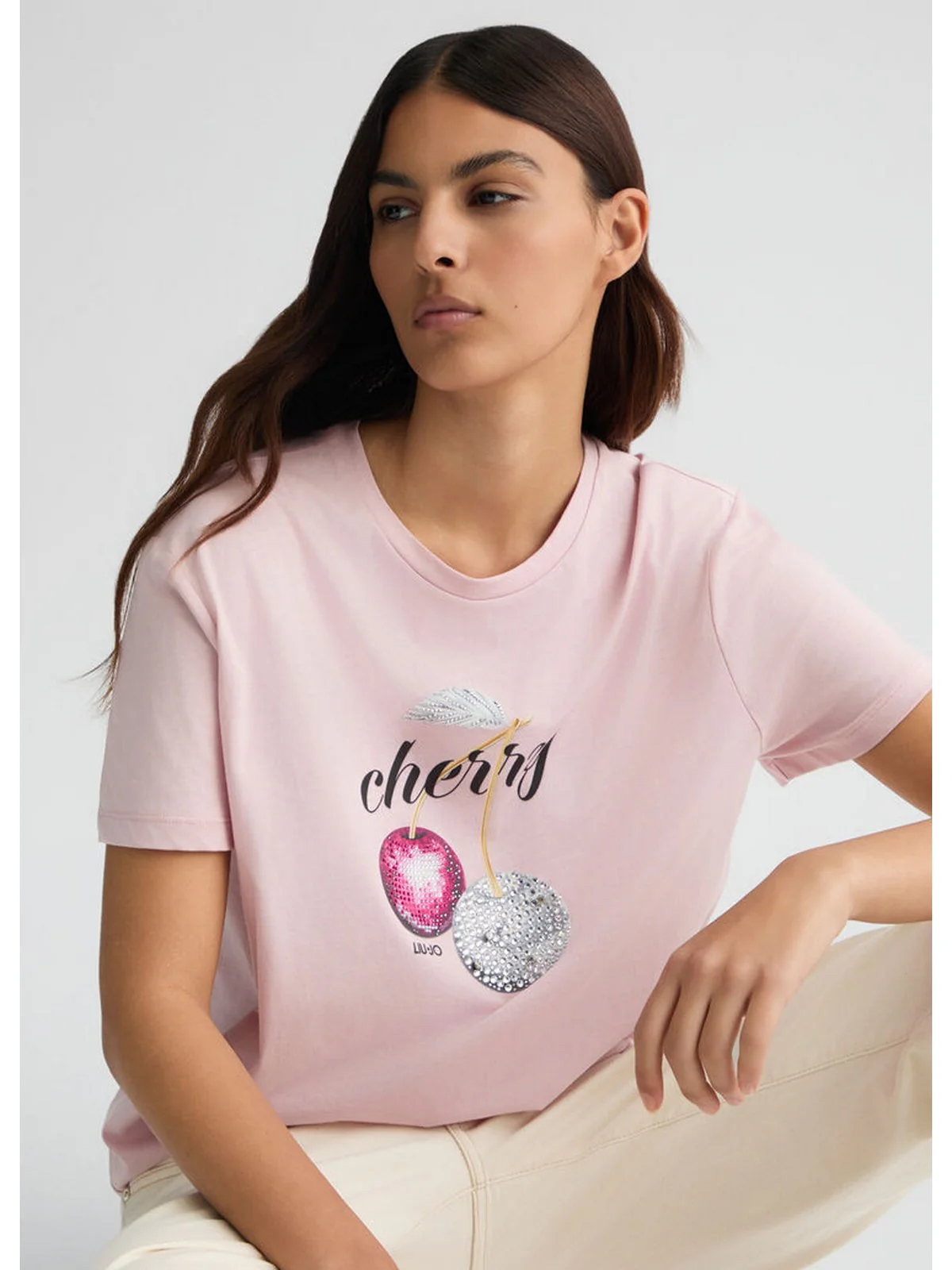 LIU JO WHITE T-shirt Donna WA5343JS923 M9517 Rosa - Image 3