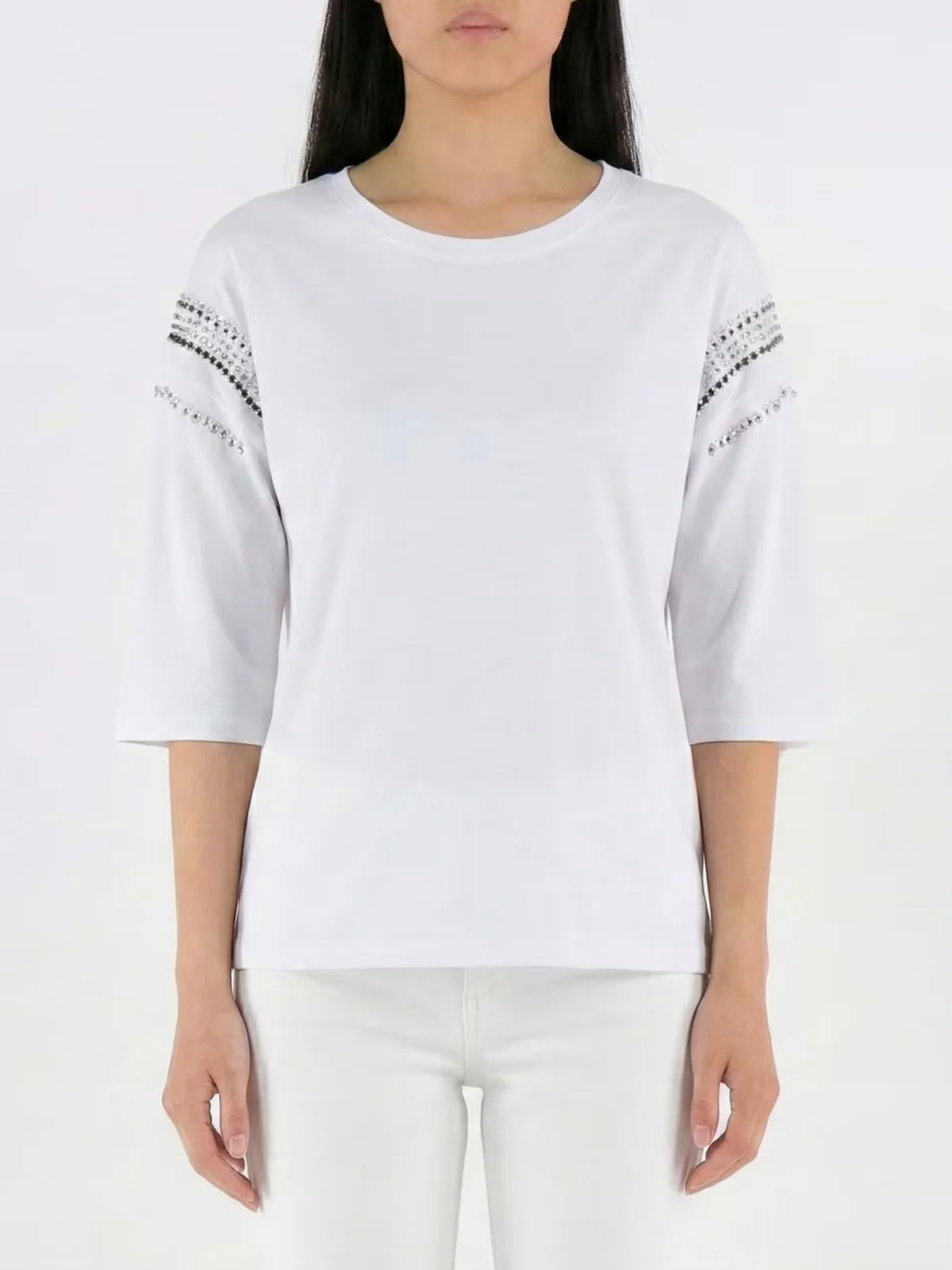 LIU JO WHITE T-shirt Donna  WA6128JS904 P9319 Bco sleeve motif - Image 2