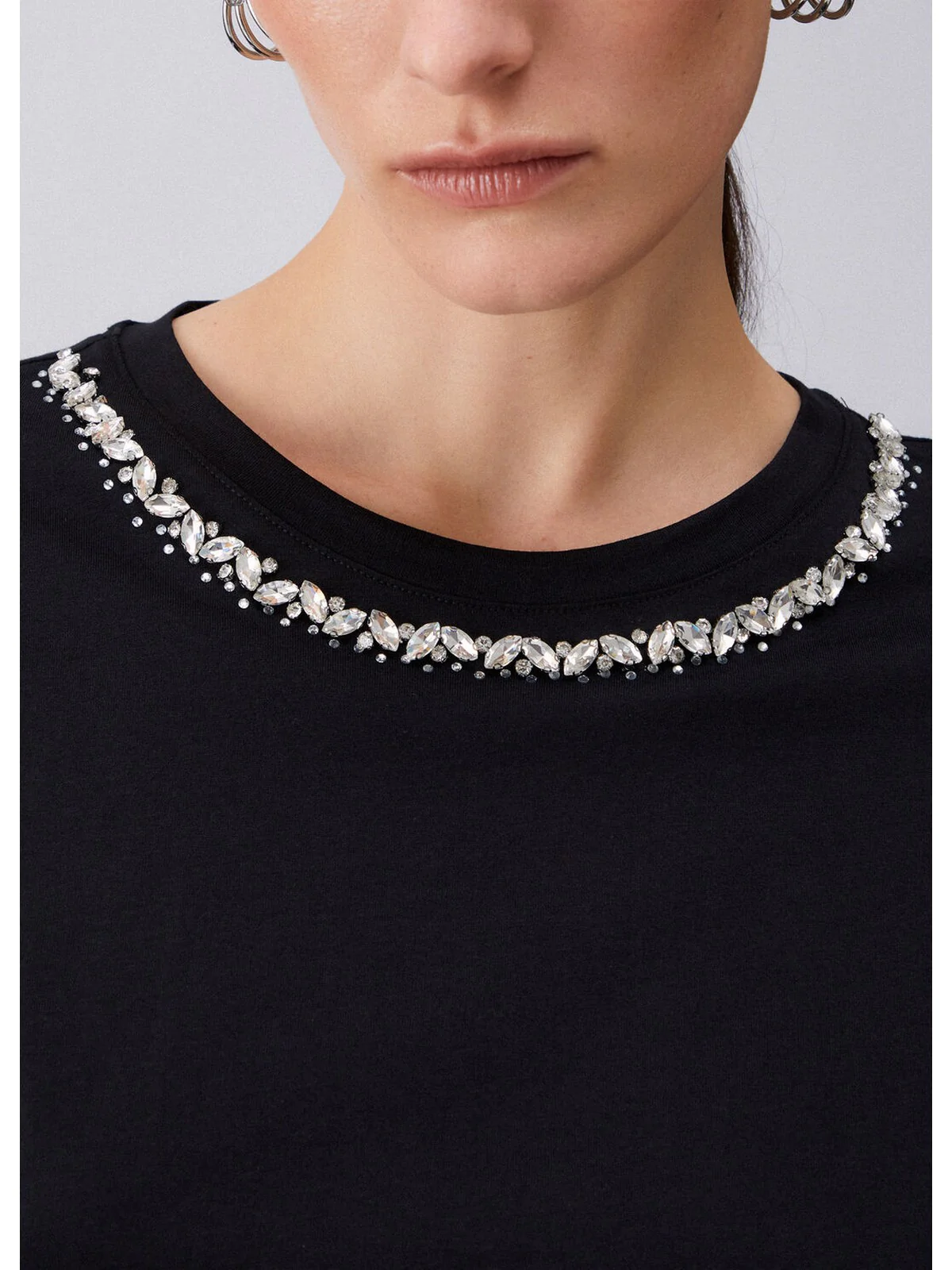 LIU JO WHITE T-shirt Donna  WA6128JS904 P9320 Nero collar motif - Image 2